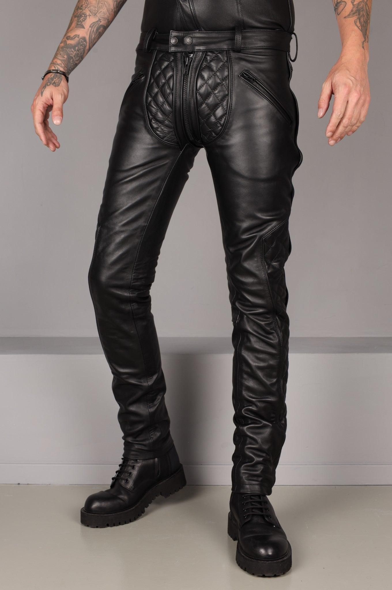 Black Leather FTSH Pants - Thru Zip at MR. Riegillio