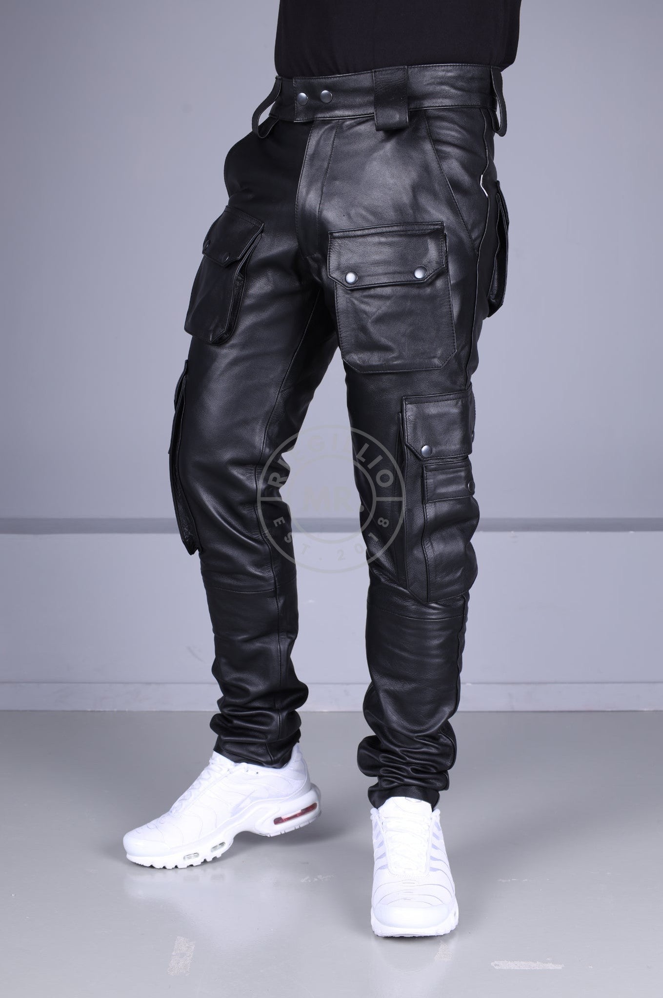 Black Leather Pants - Snap Pockets-at MR. Riegillio