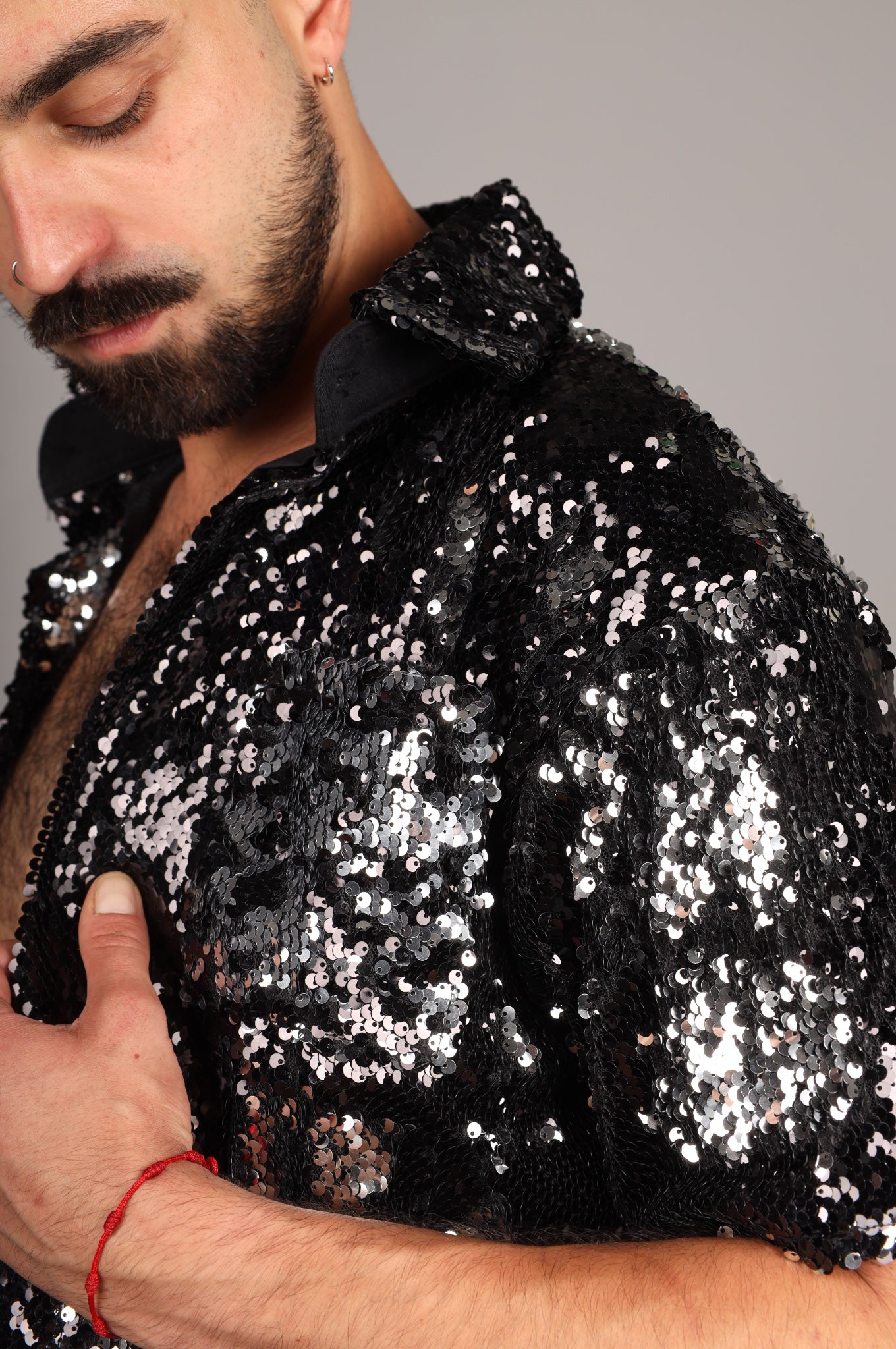 Schwarz/Silber Pailletten-Shirt
