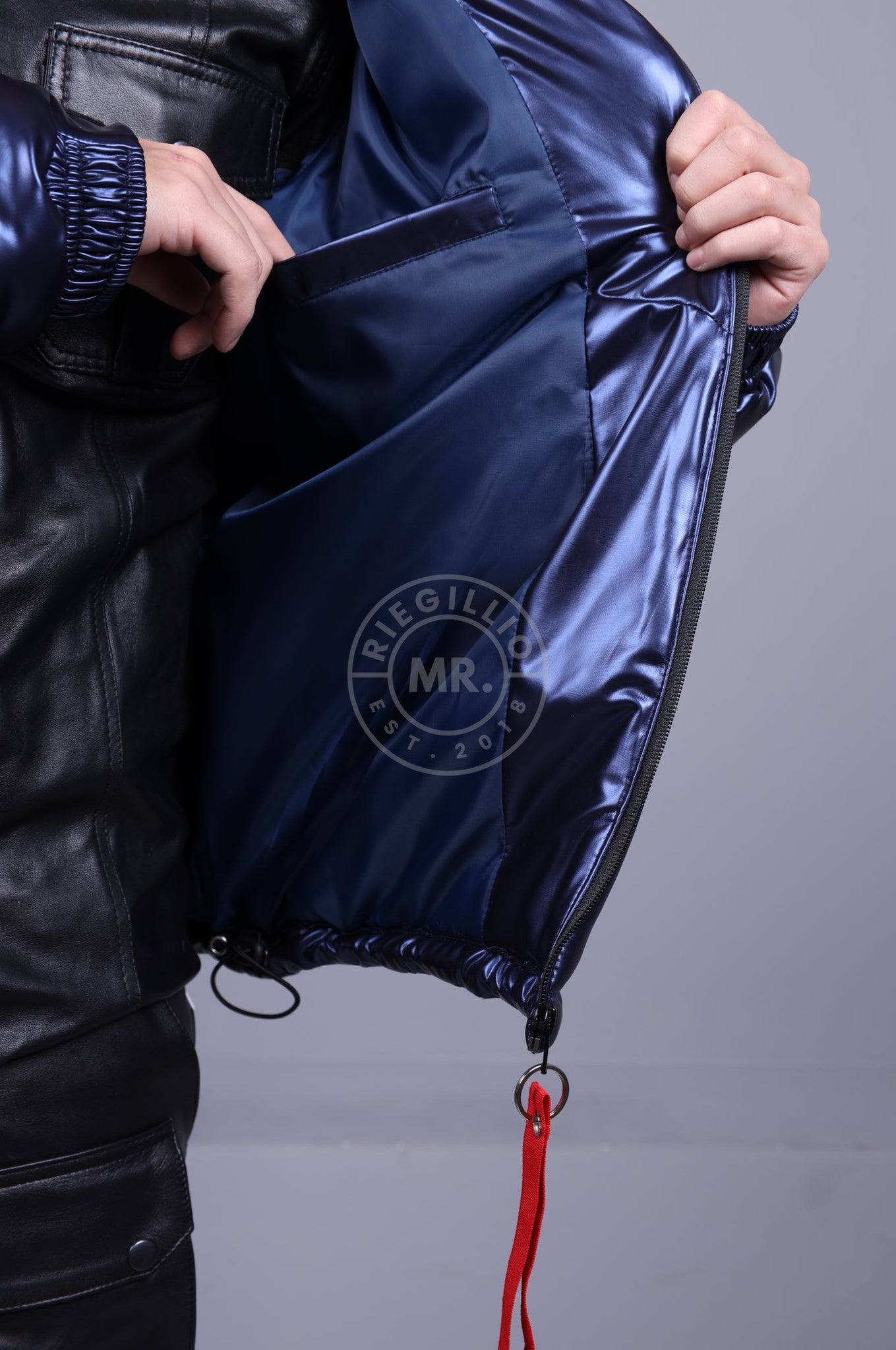 Metallic blue 2025 leather jacket