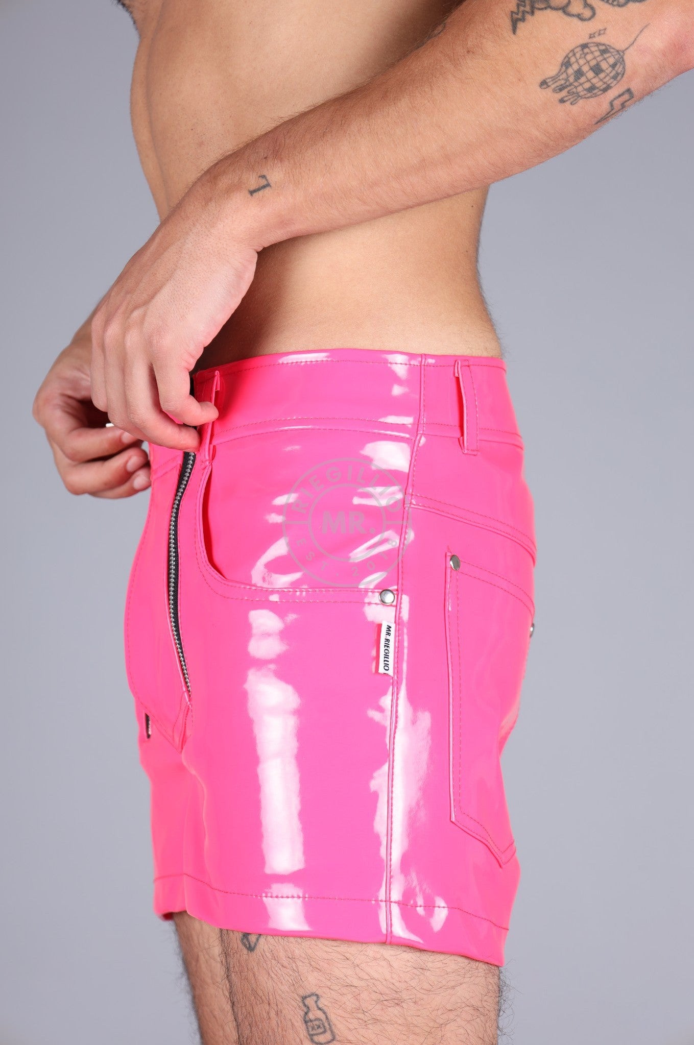 Pink Heavy PVC Mini Short at MR. Riegillio