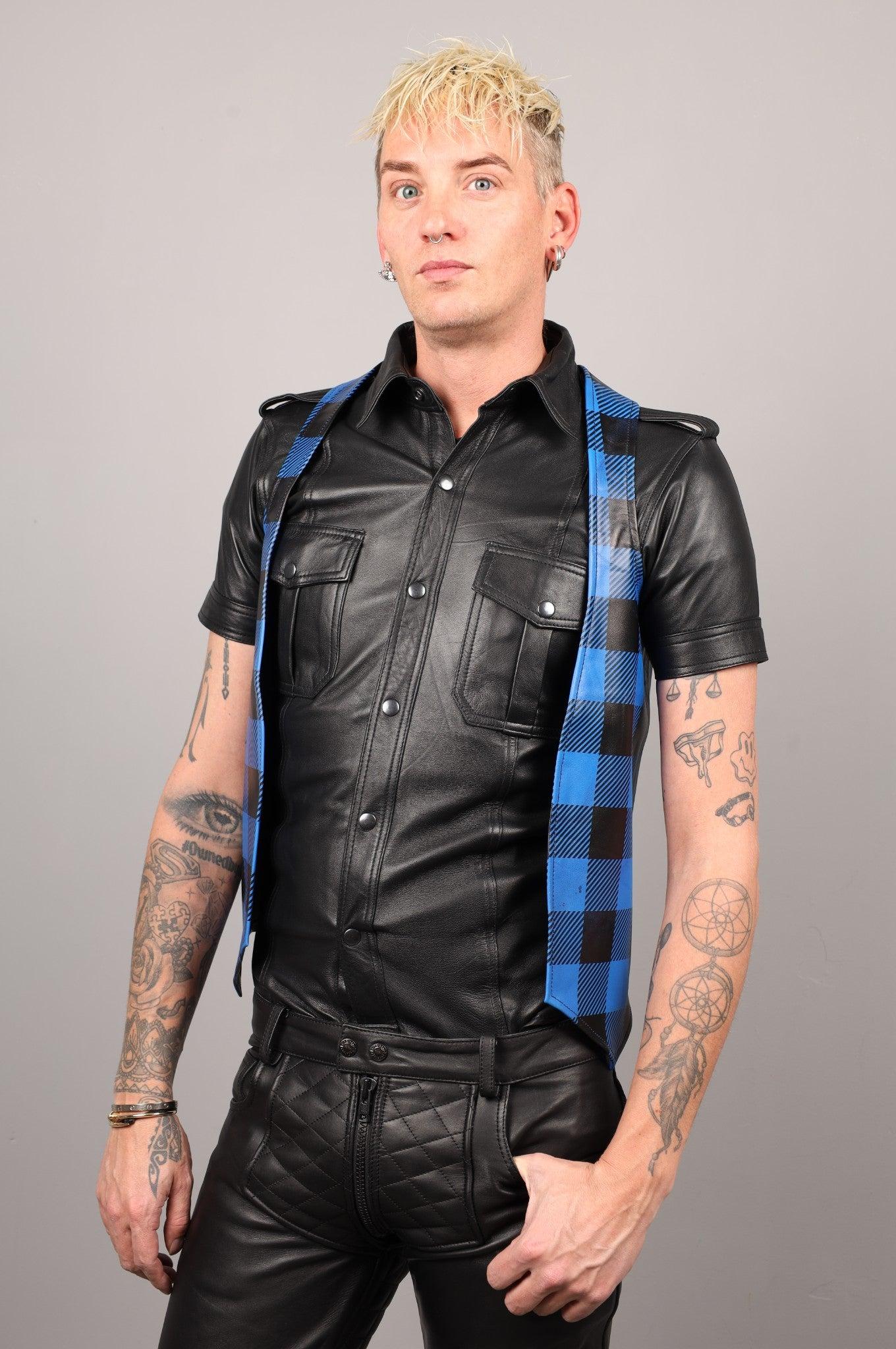 Leather Flannel Waistcoat - Blue at MR. Riegillio
