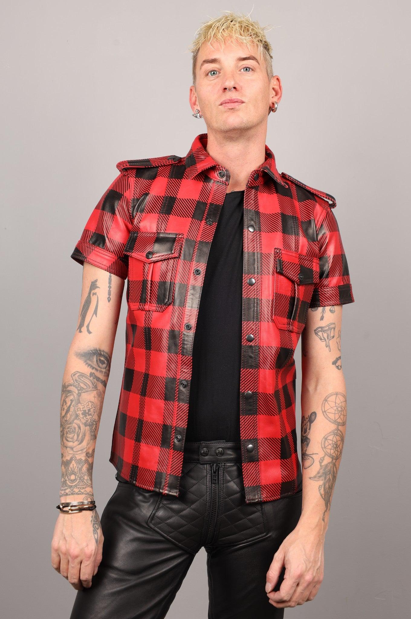 Red Flannel Leather Shirt at MR. Riegillio