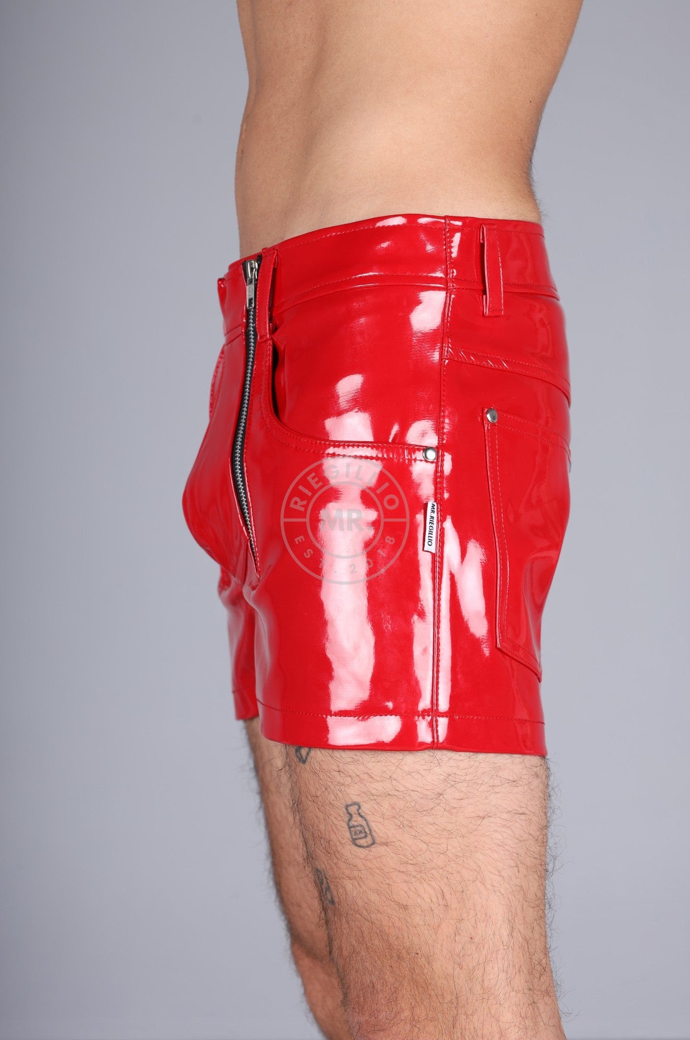 Red Heavy PVC Mini Short at MR. Riegillio