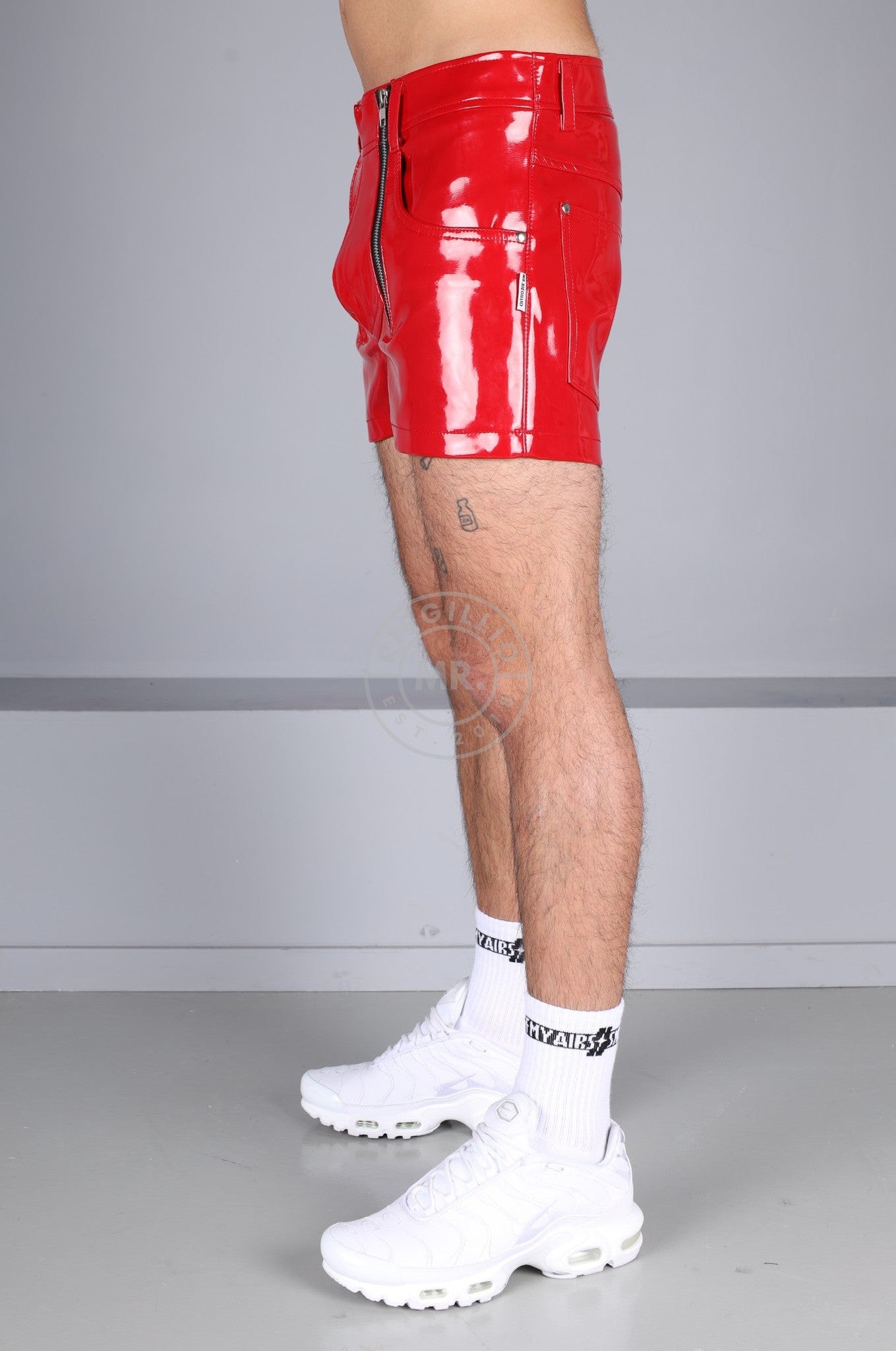 Red Heavy PVC Mini Short at MR. Riegillio