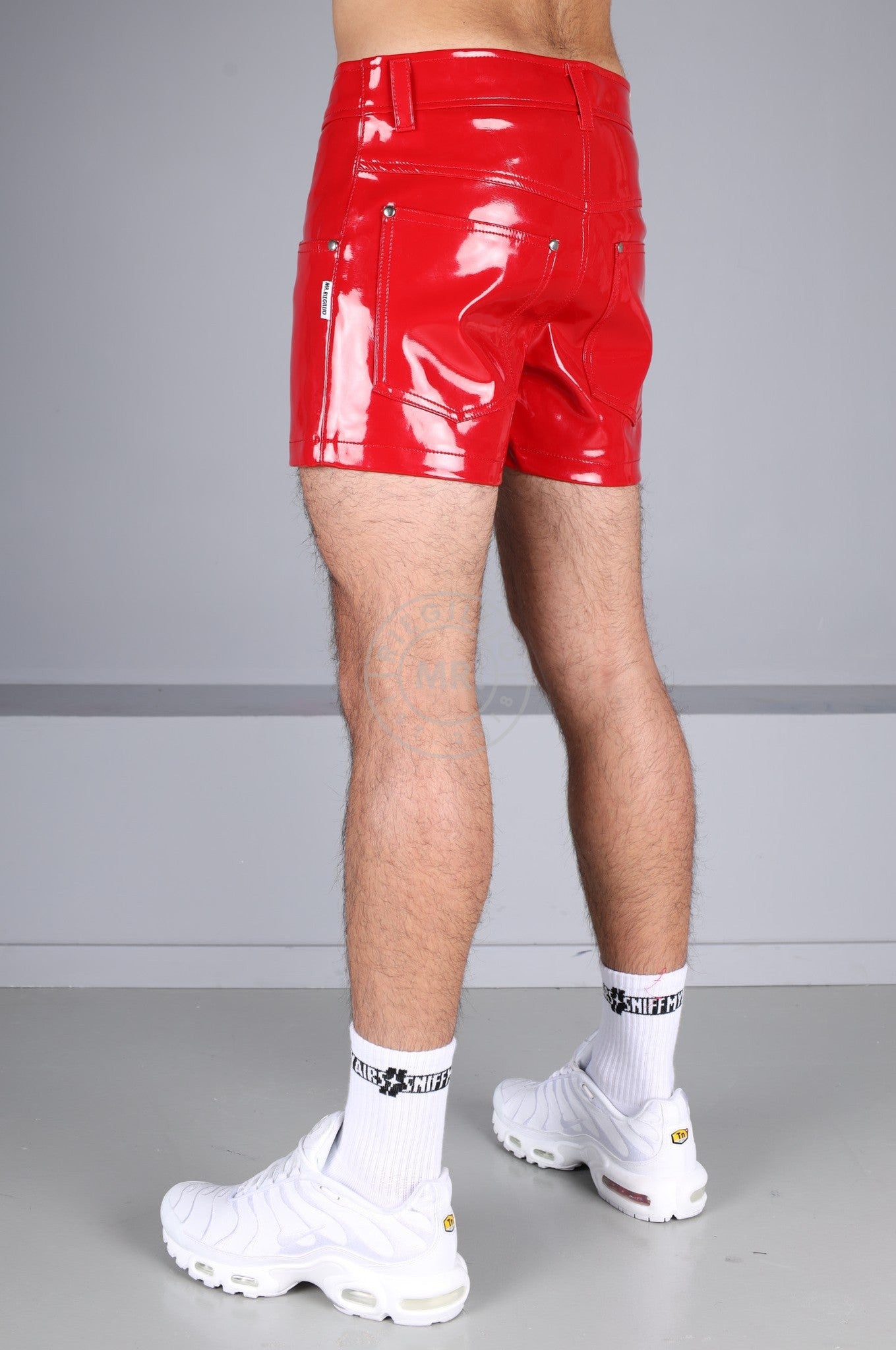 Red Heavy PVC Mini Short at MR. Riegillio