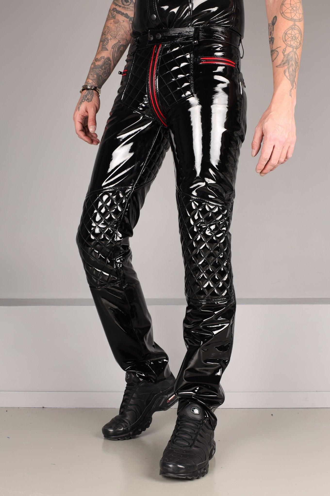 Padded PVC Pants - Thru Zip - Red Piping at MR. Riegillio