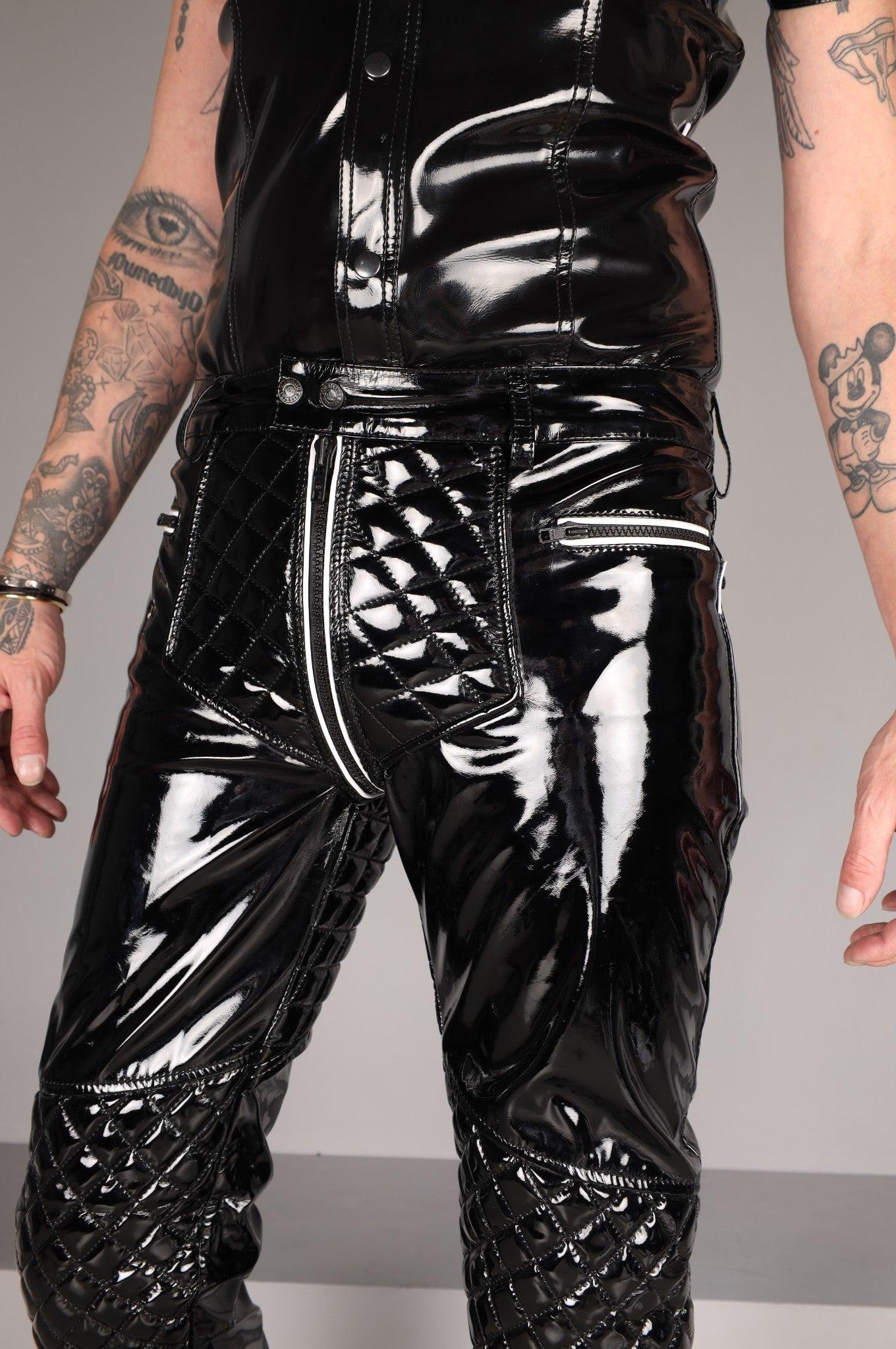 Padded PVC Pants - Thru Zip - White Piping at MR. Riegillio