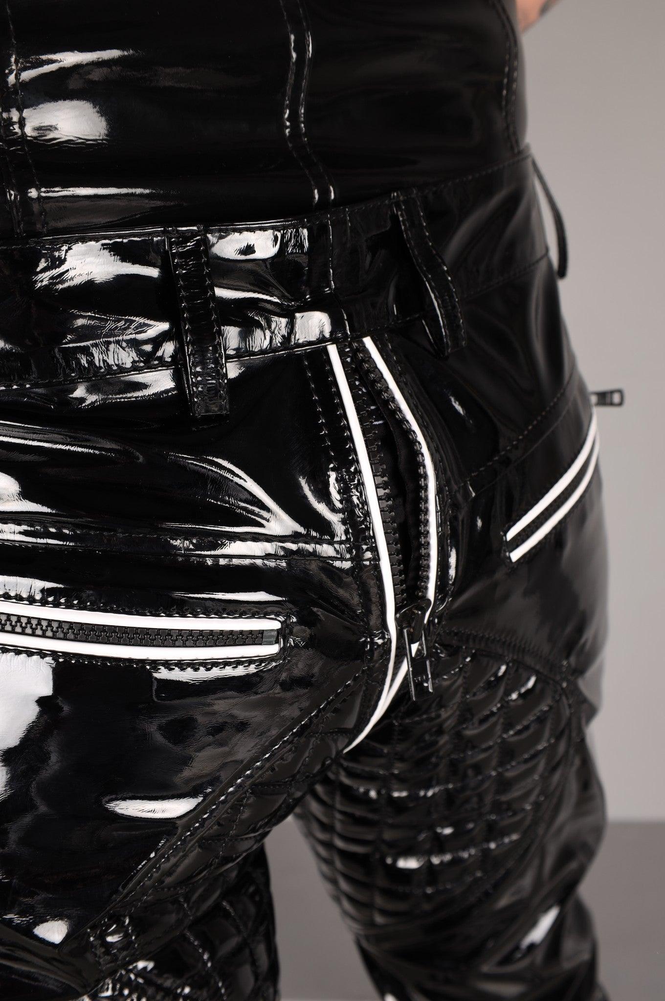 Padded PVC Pants - Thru Zip - White Piping at MR. Riegillio