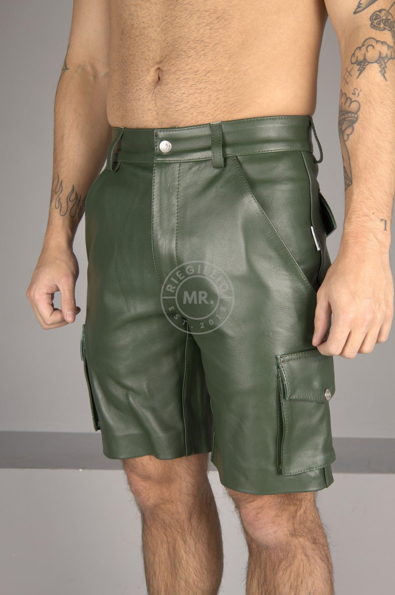 Dark Green Leather Cargo Short at MR. Riegillio