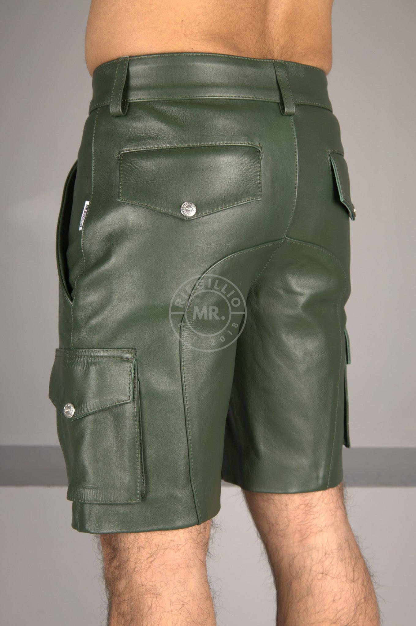 Dark Green Leather Cargo Short at MR. Riegillio