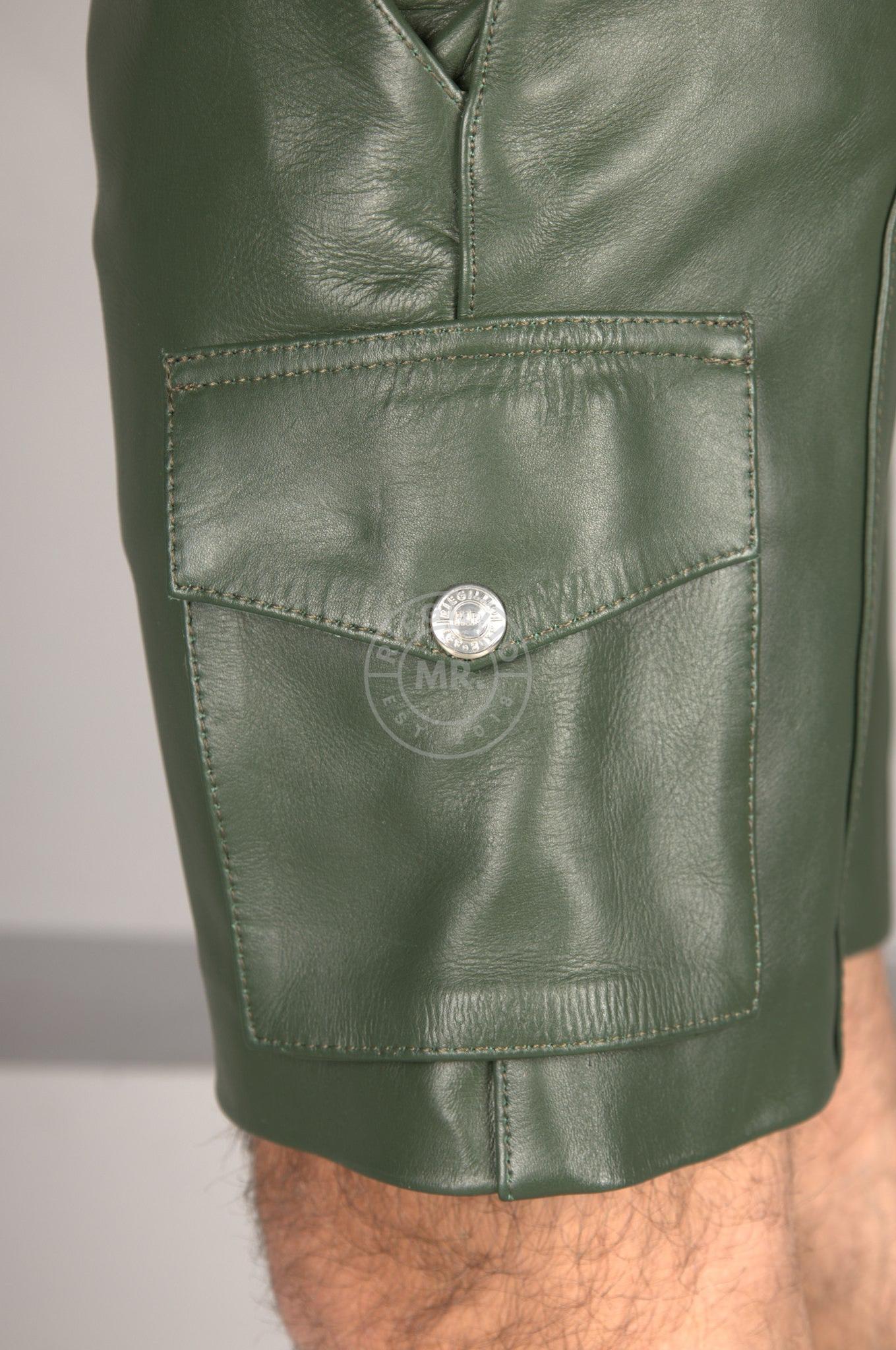 Dark Green Leather Cargo Short at MR. Riegillio