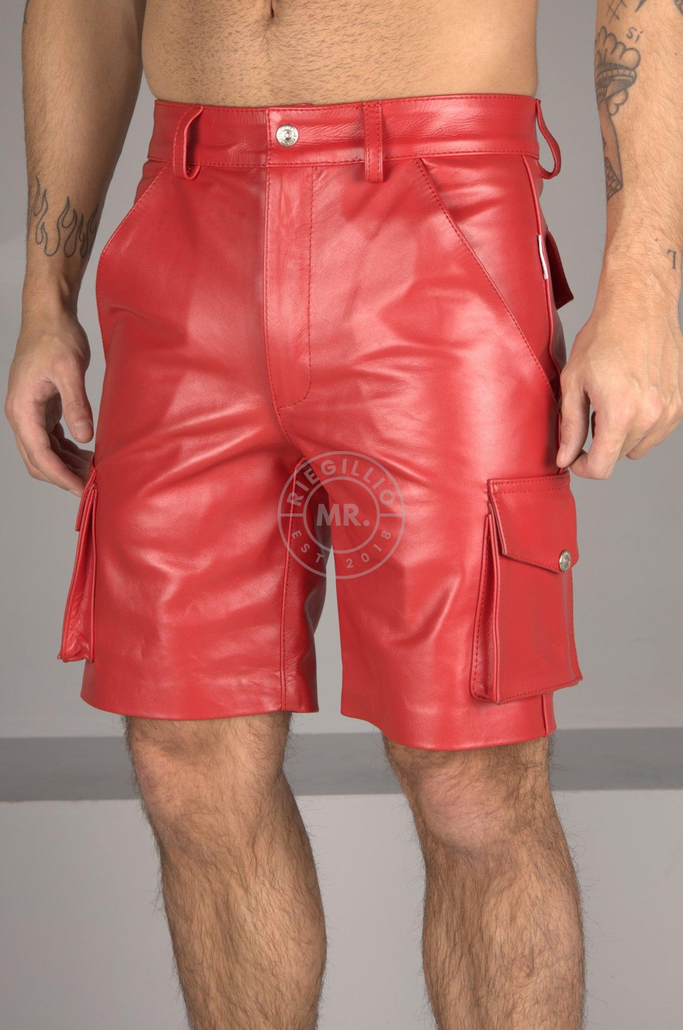 Red Leather Cargo Short at MR. Riegillio