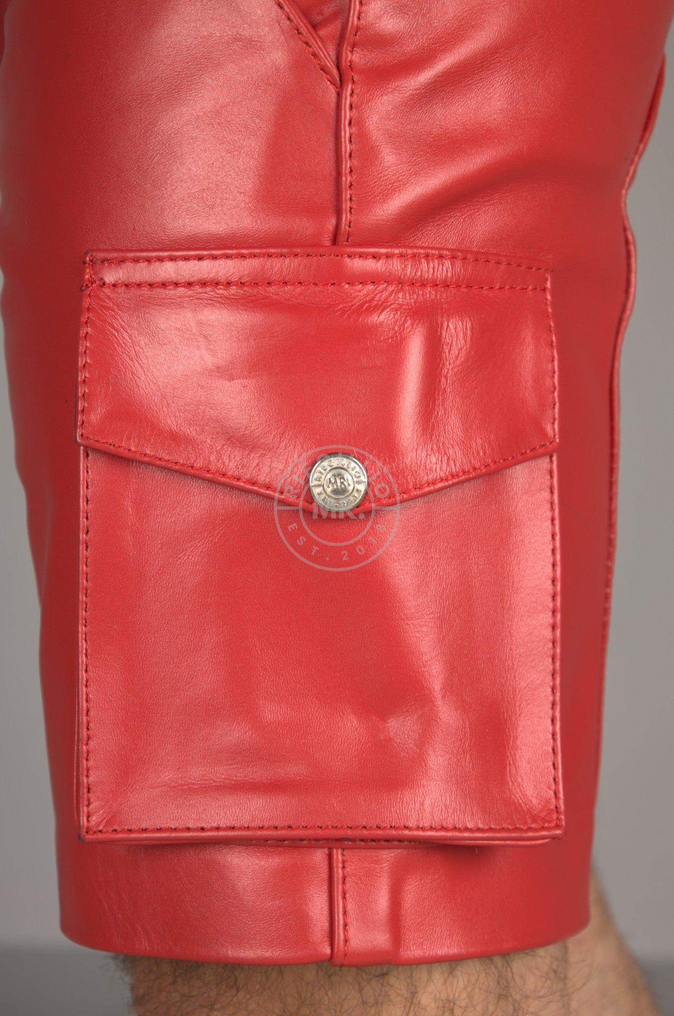 Red Leather Cargo Short at MR. Riegillio