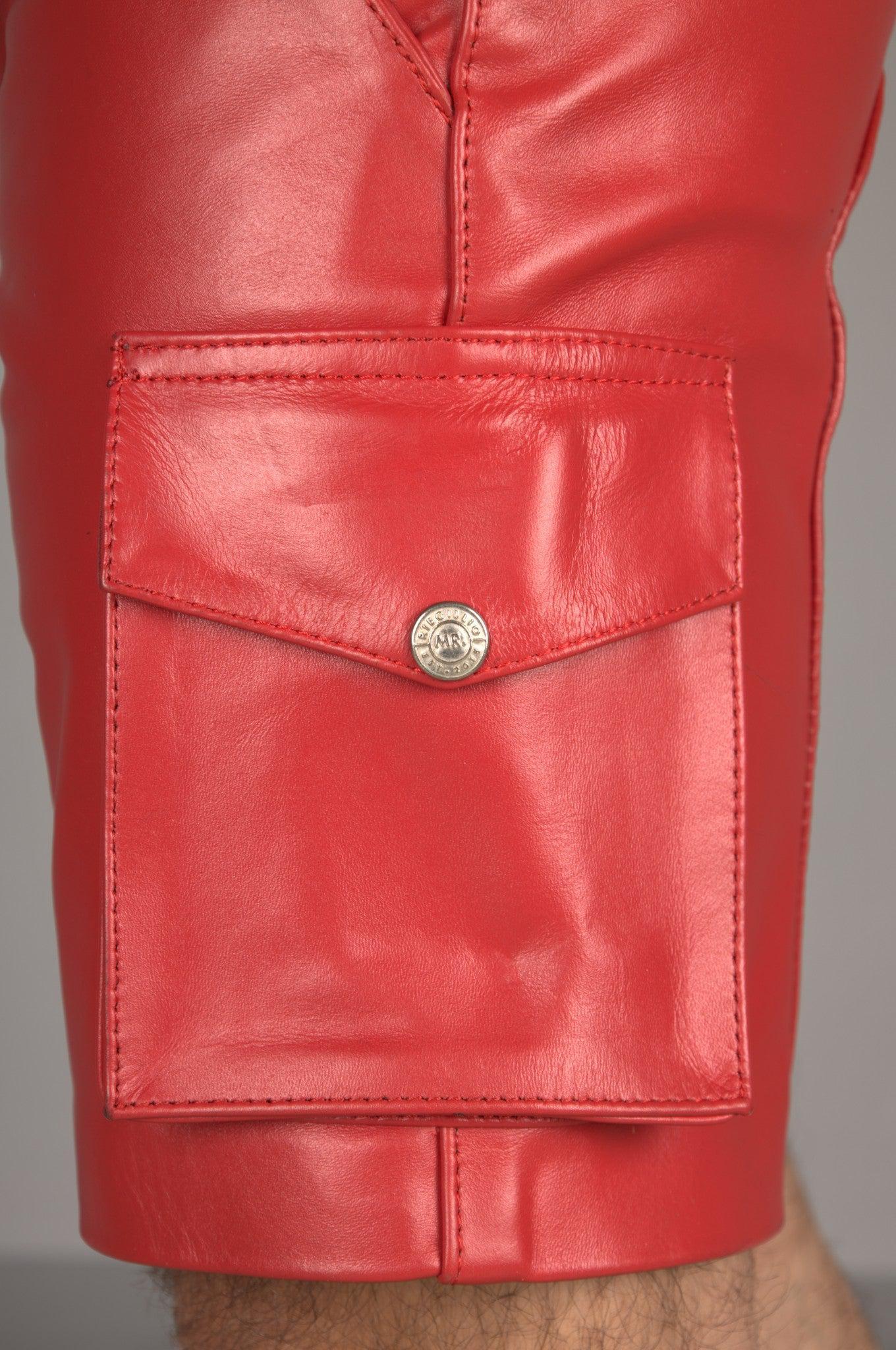 Red Leather Cargo Short at MR. Riegillio