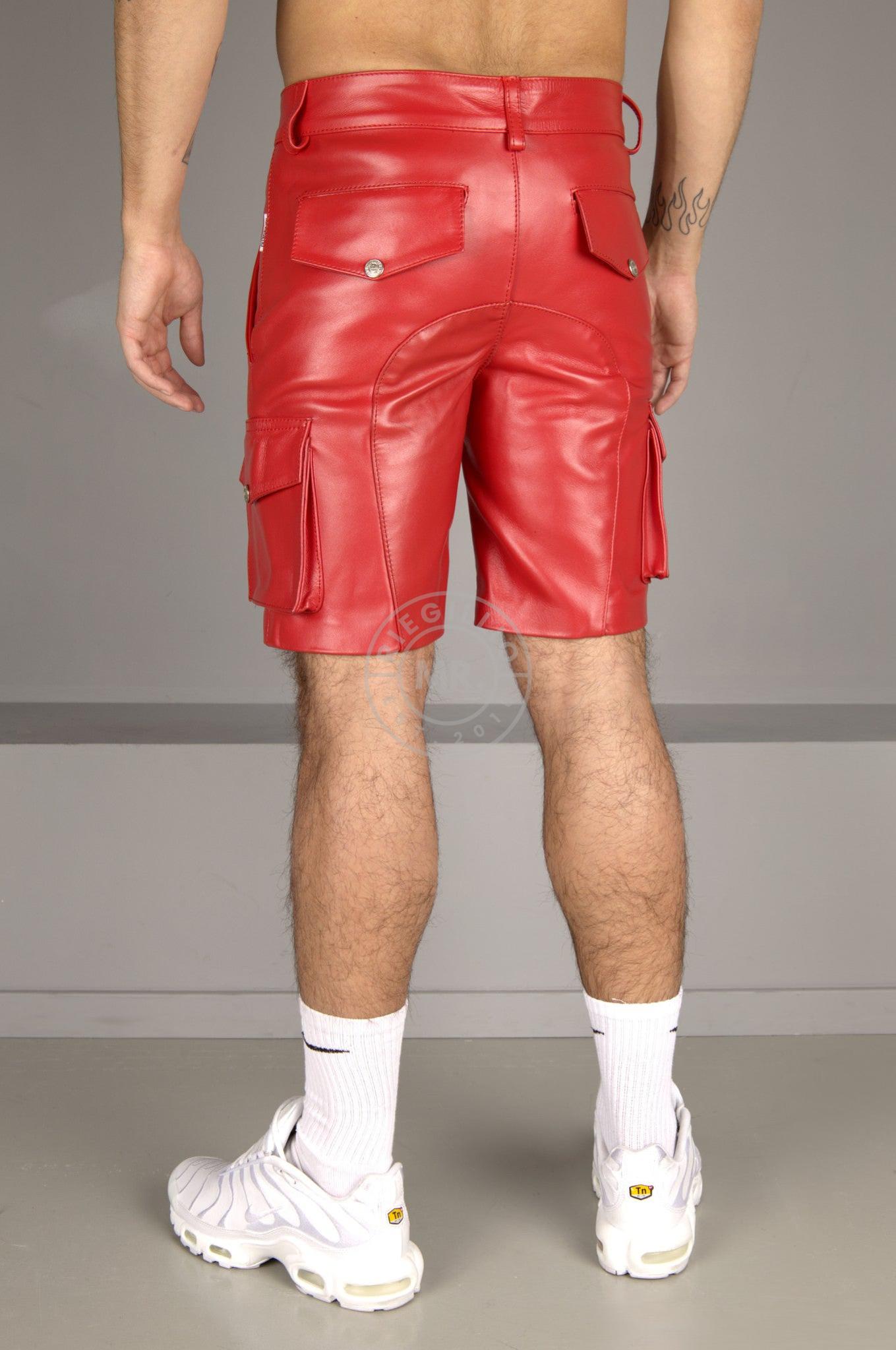 Red Leather Cargo Short at MR. Riegillio