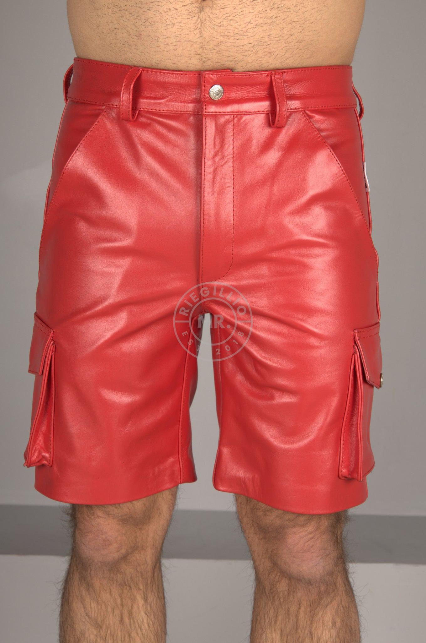 Red Leather Cargo Short at MR. Riegillio