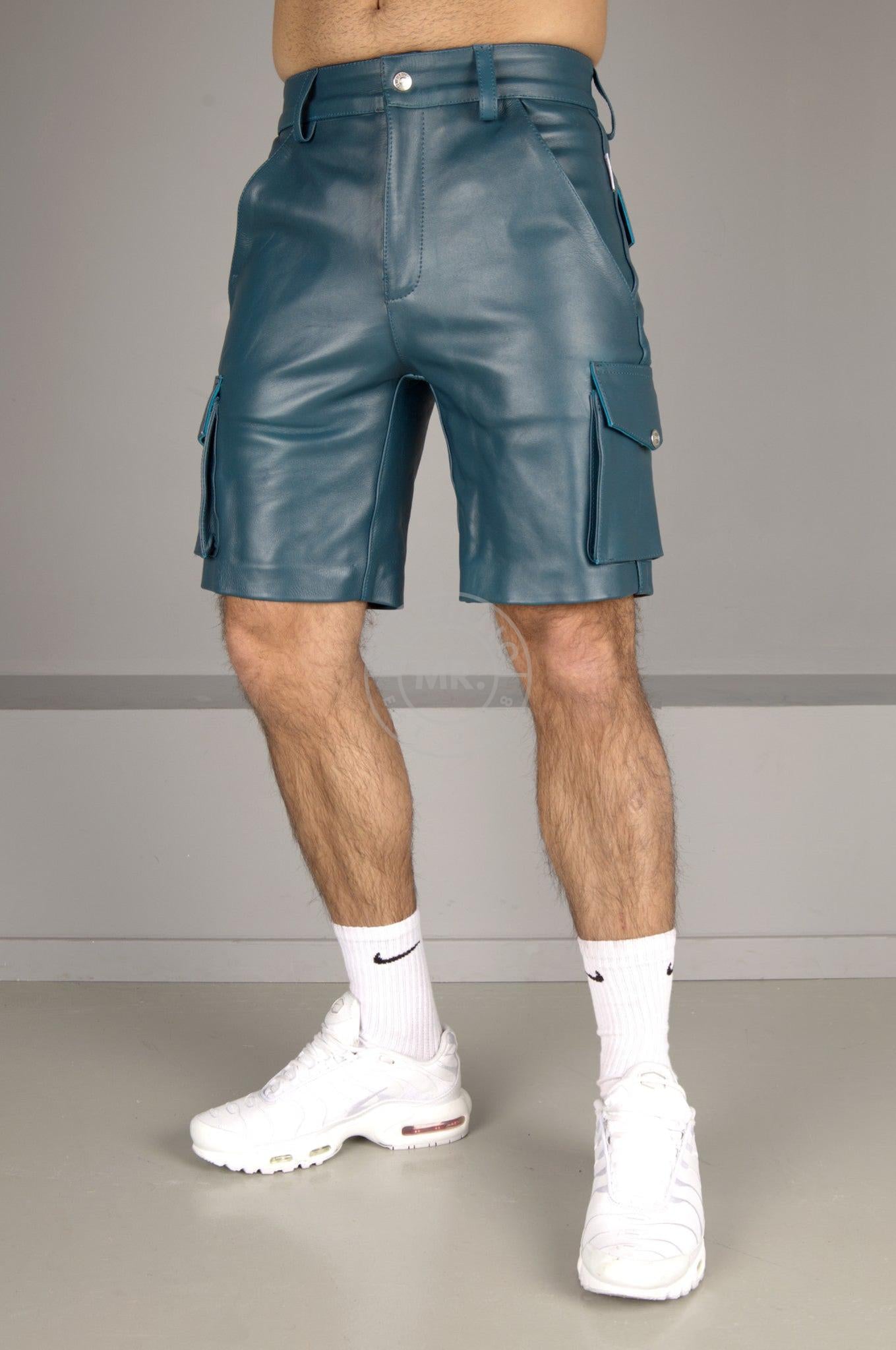 Jeans Blue Leather Cargo Short at MR. Riegillio