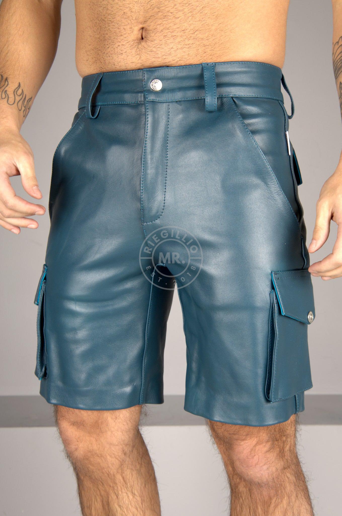 Jeans Blue Leather Cargo Short at MR. Riegillio