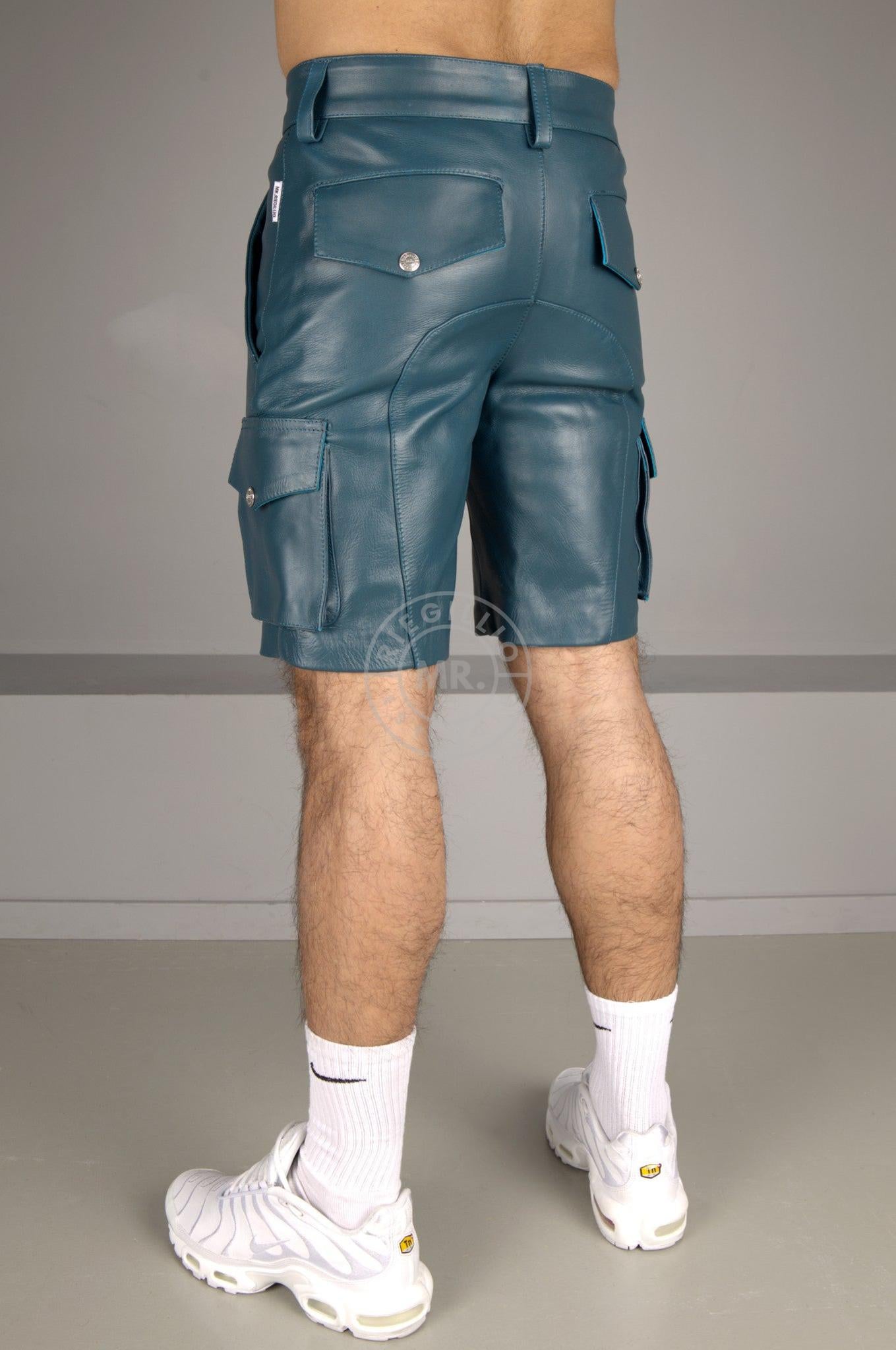 Jeans Blue Leather Cargo Short at MR. Riegillio