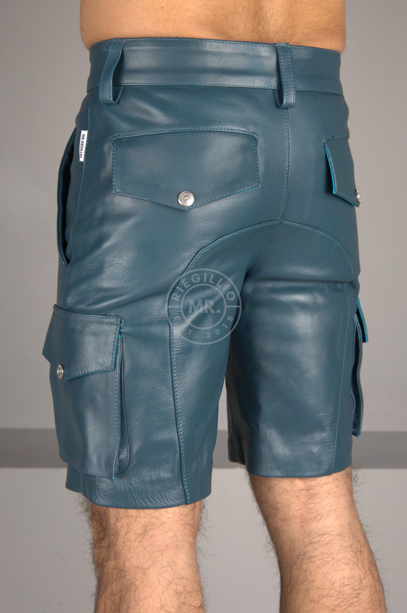 Jeans Blue Leather Cargo Short at MR. Riegillio