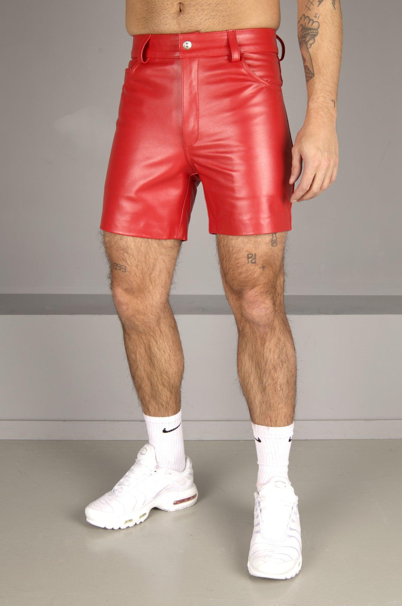 Leather 5 Pocket Short - Red at MR. Riegillio