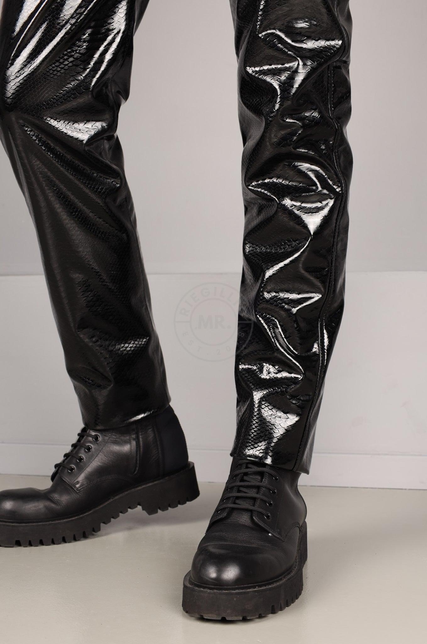 Black PVC Snake Print Pants at MR. Riegillio