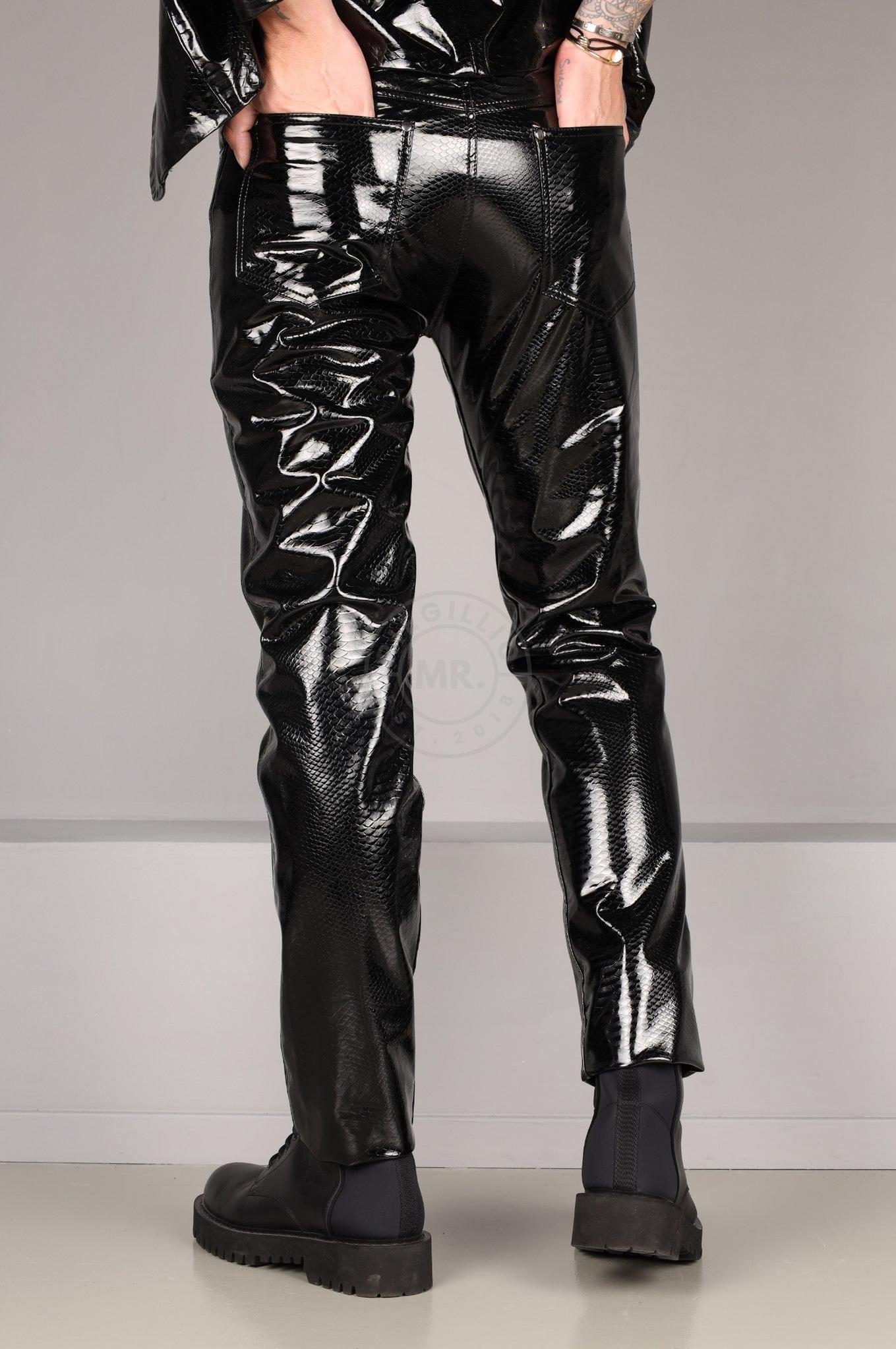 Black PVC Snake Print Pants