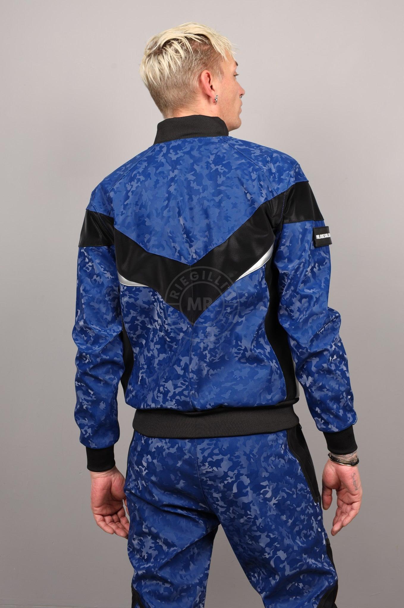 Blue Camo Vegan Leather Tracksuit Jacket at MR. Riegillio