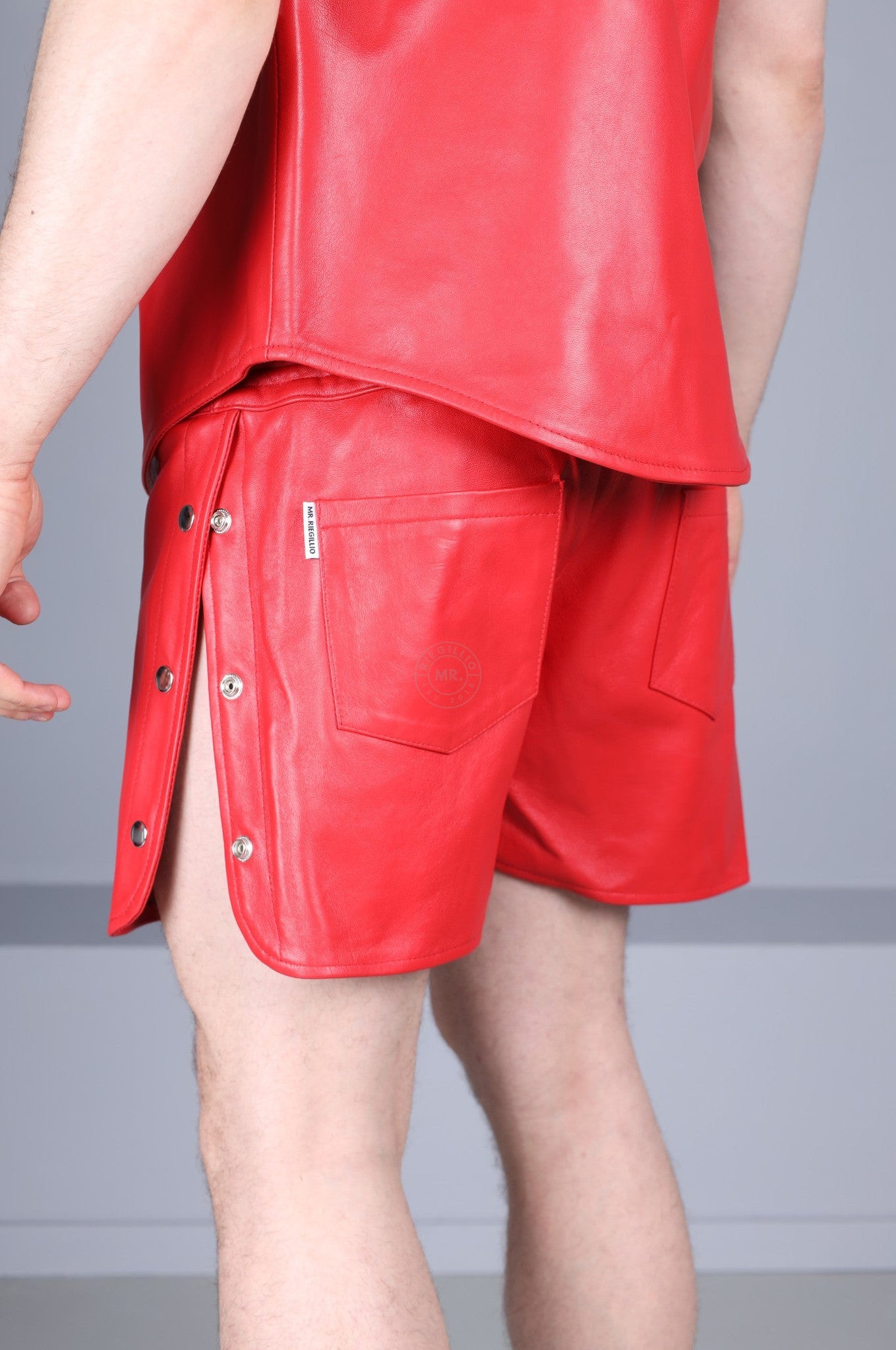 Red Leather Snap Short at MR. Riegillio
