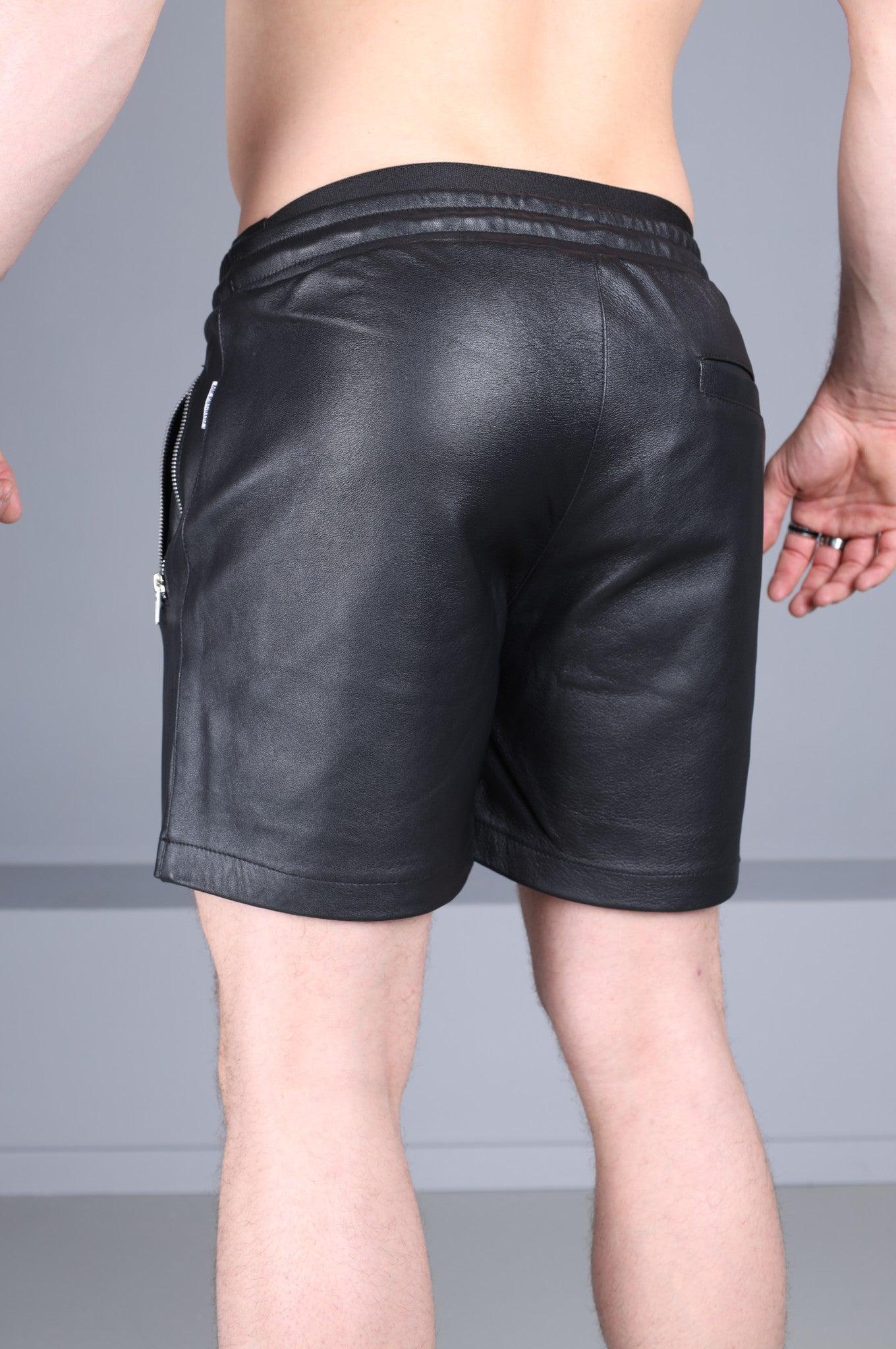 Black Leather Track Short at MR. Riegillio
