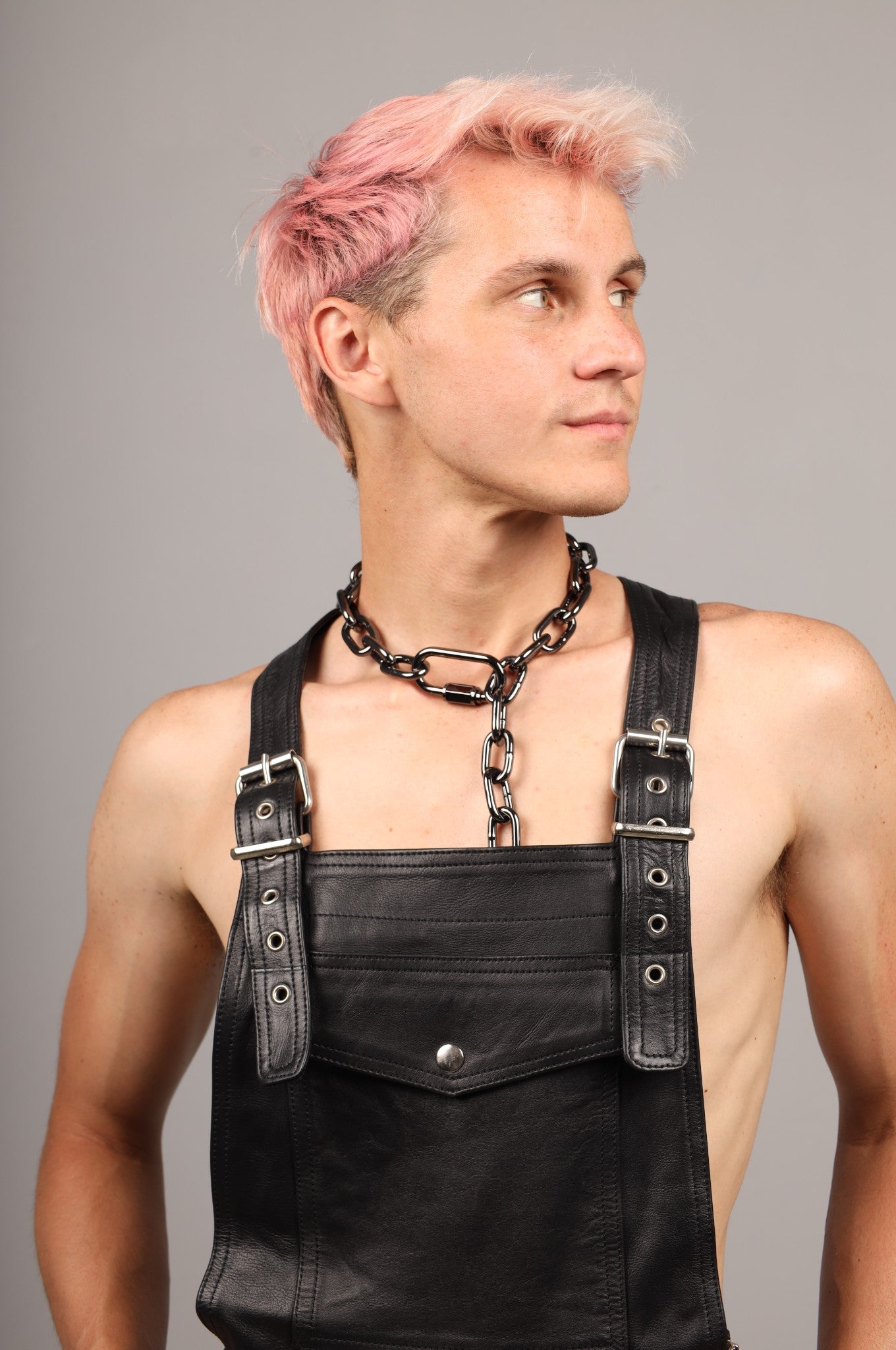 Black Leather Mini Dungaree