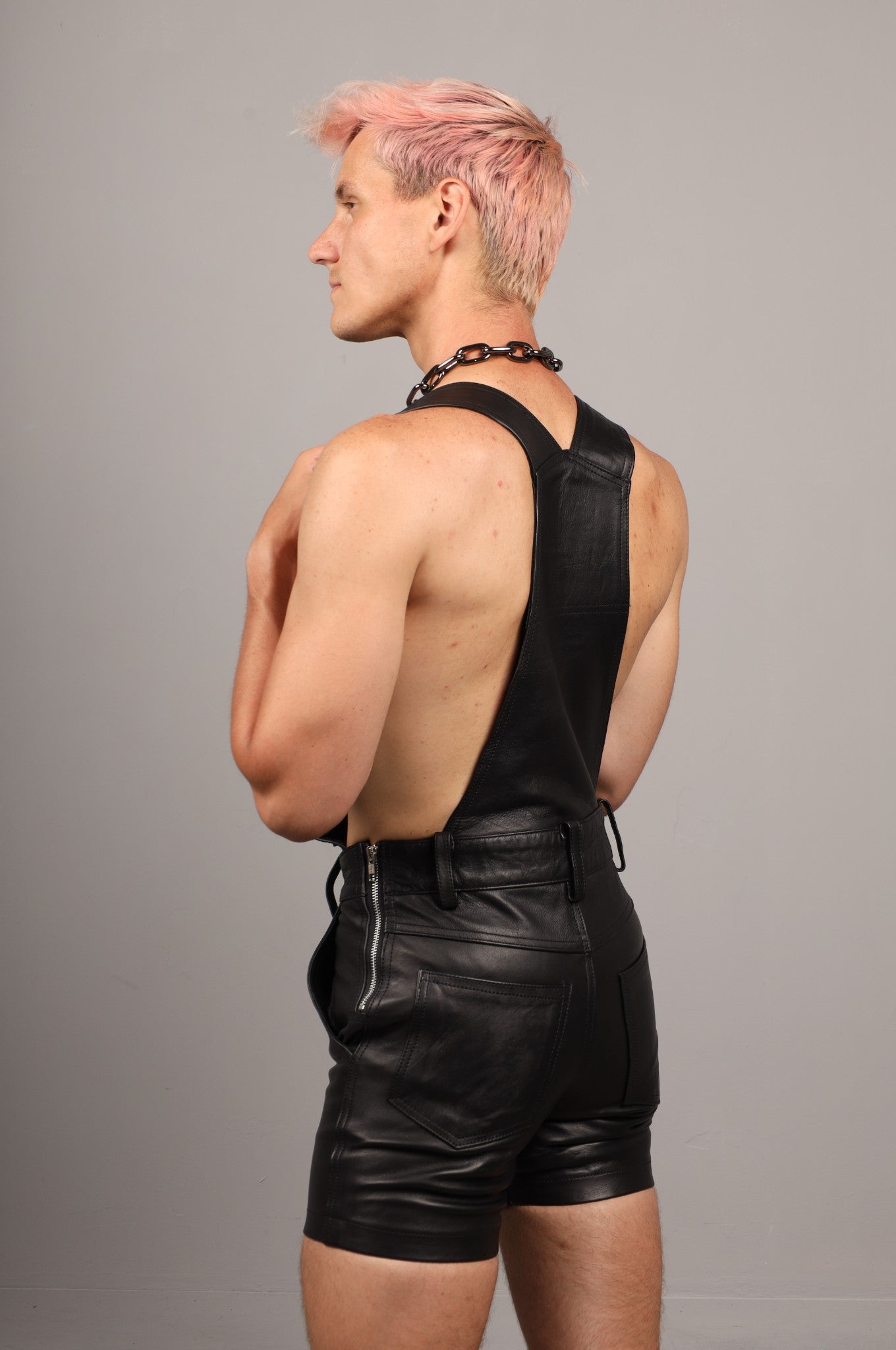 Black Leather Mini Dungaree