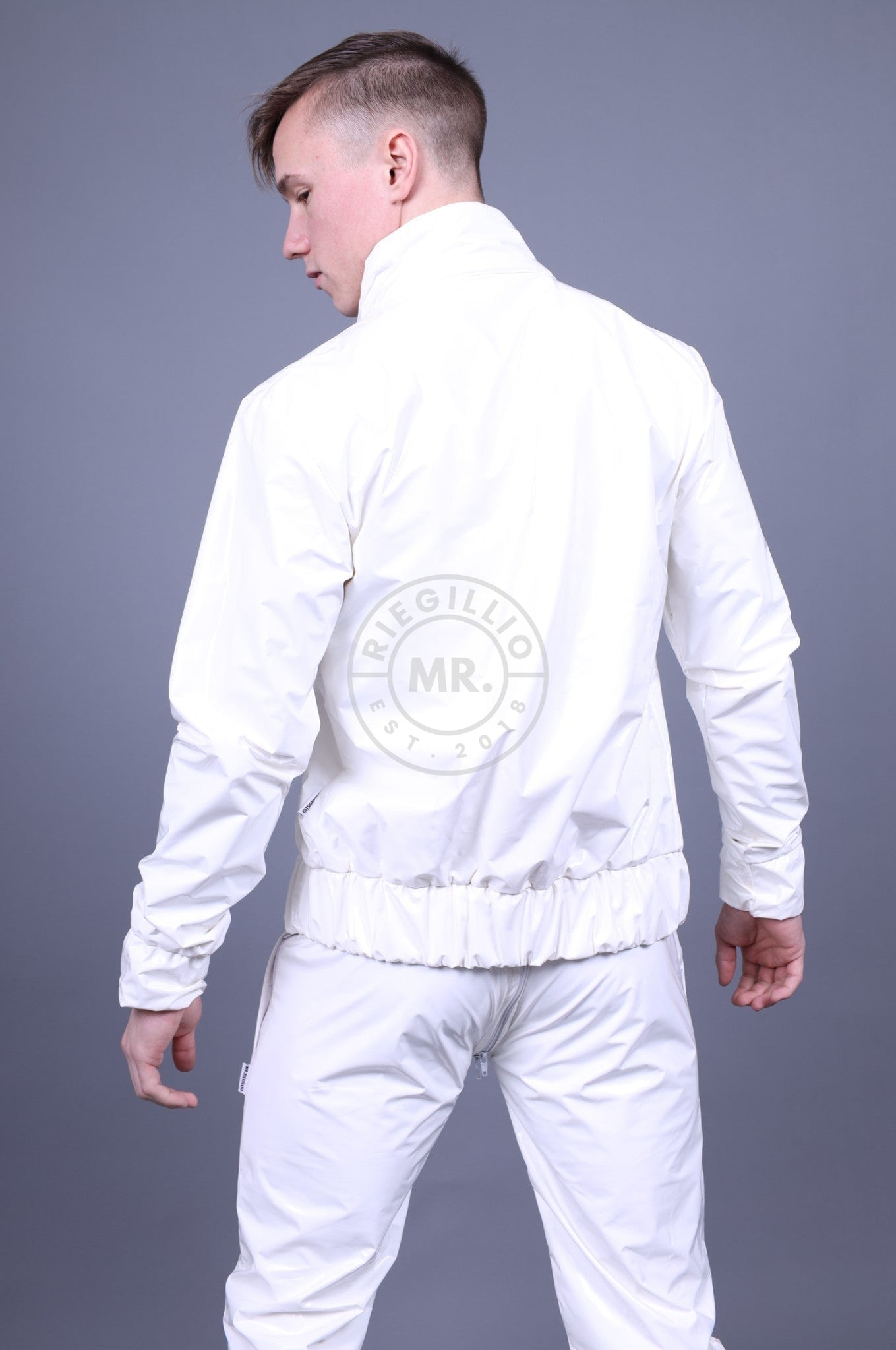 White PVC Tracksuit Jacket at MR. Riegillio