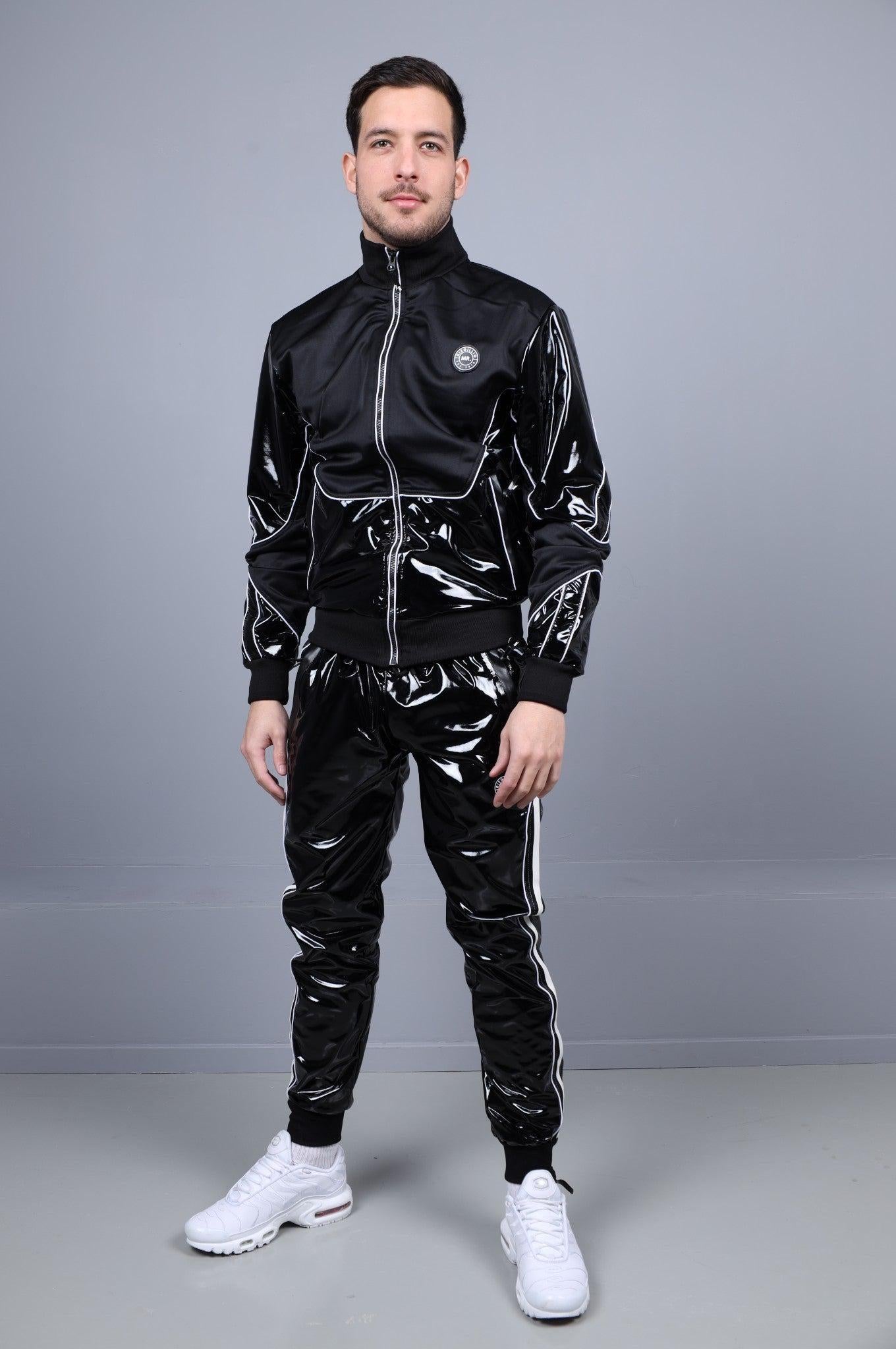 PVC 24 Tracksuit Jacket - Black with White Piping at MR. Riegillio