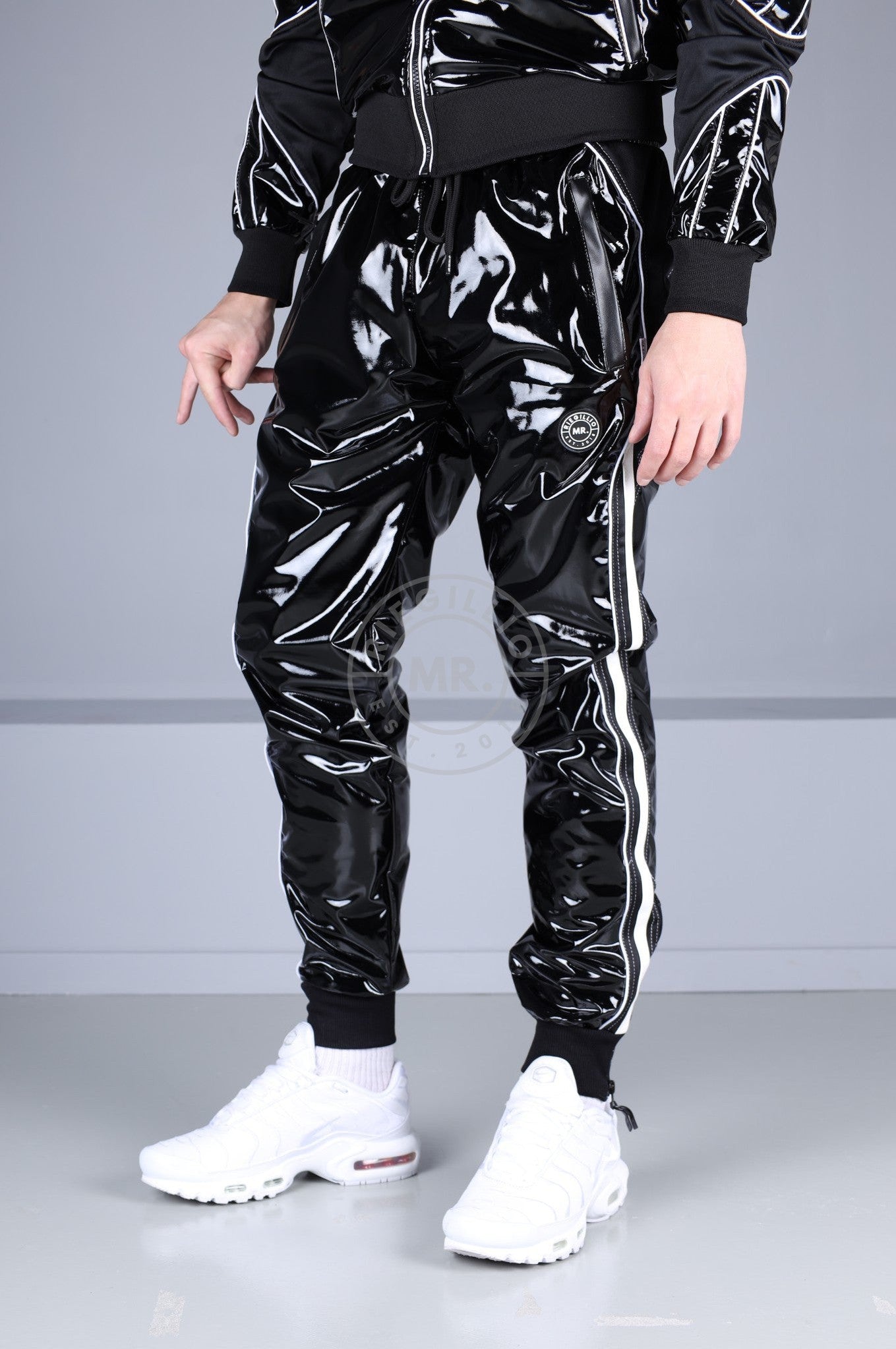 PVC 24 Tracksuit Pants Black with White Piping by Riegillio