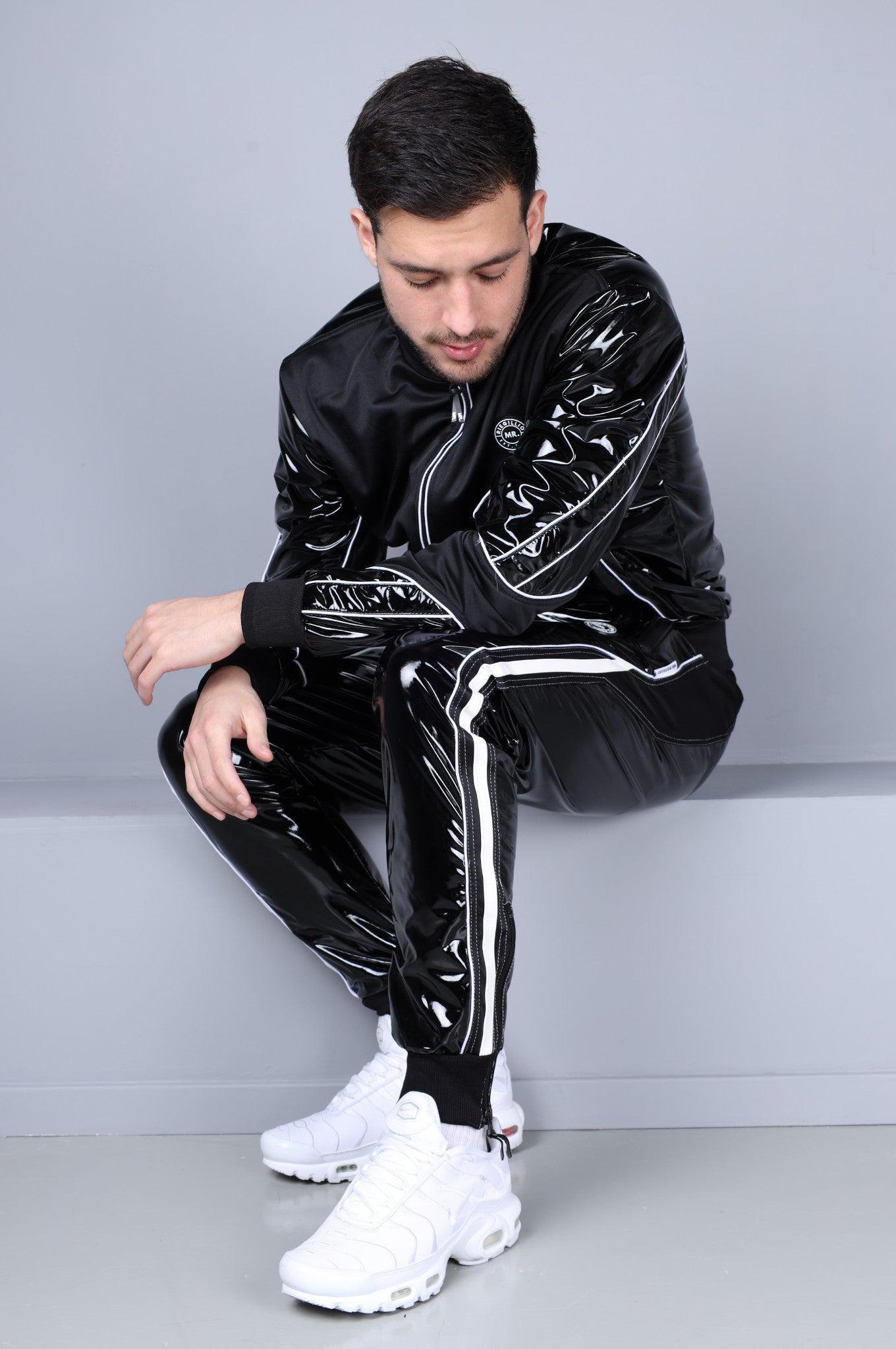 PVC 24 Tracksuit Pants - Black with White Piping at MR. Riegillio