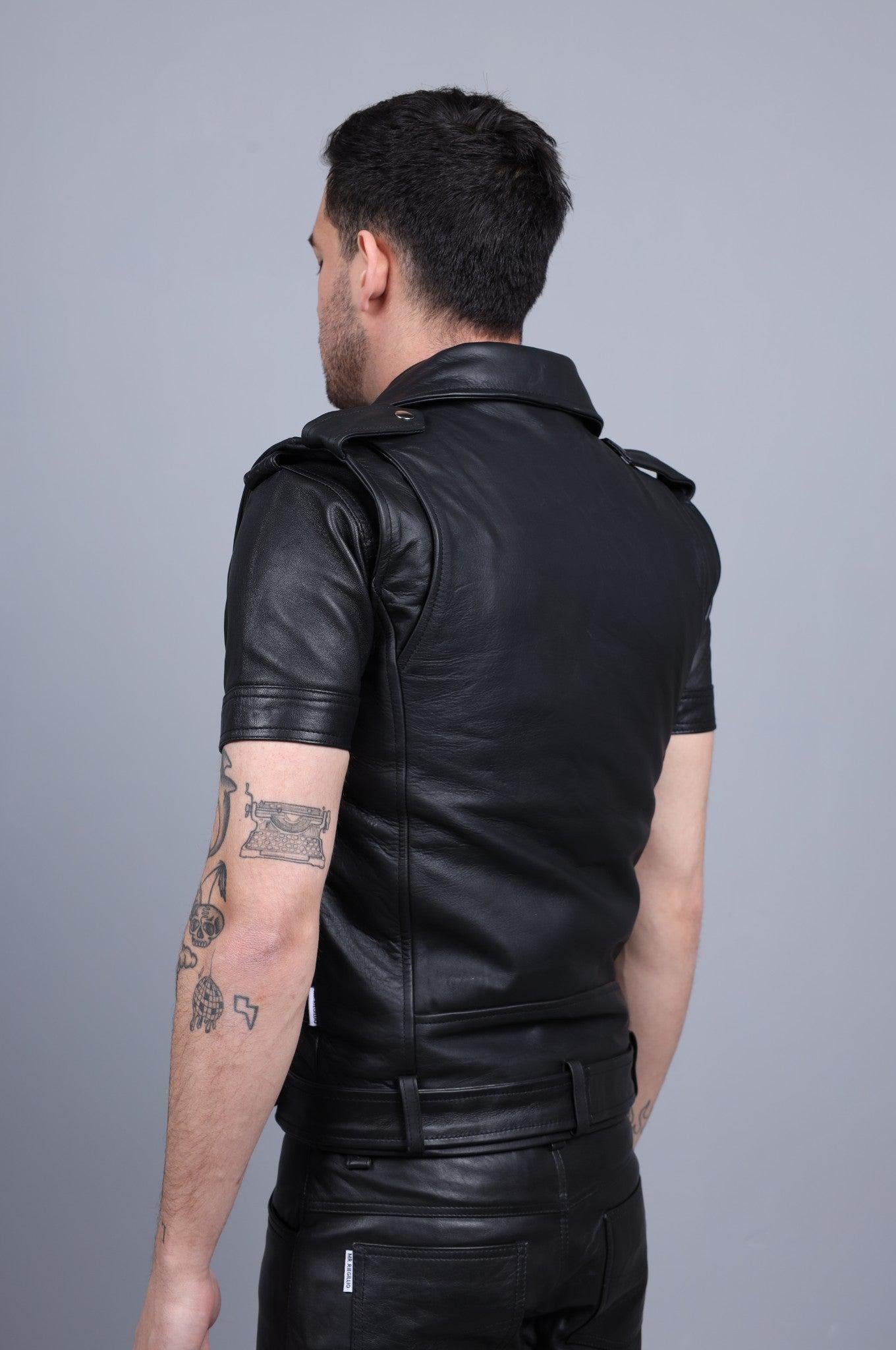 Leather Brando Sleeveless Jacket at MR. Riegillio