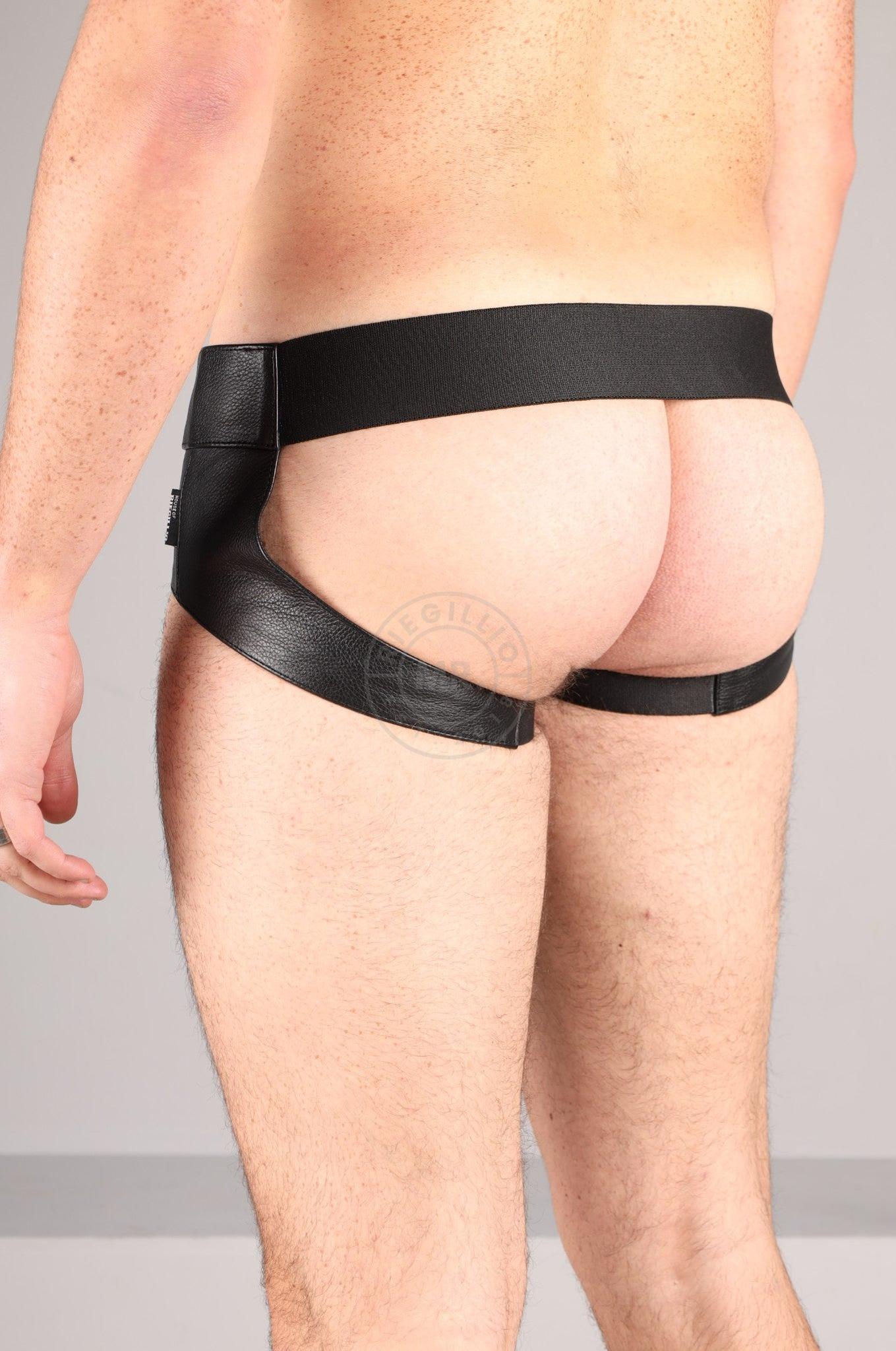 Power Leather Velcro Jockstrap - Full Black at MR. Riegillio