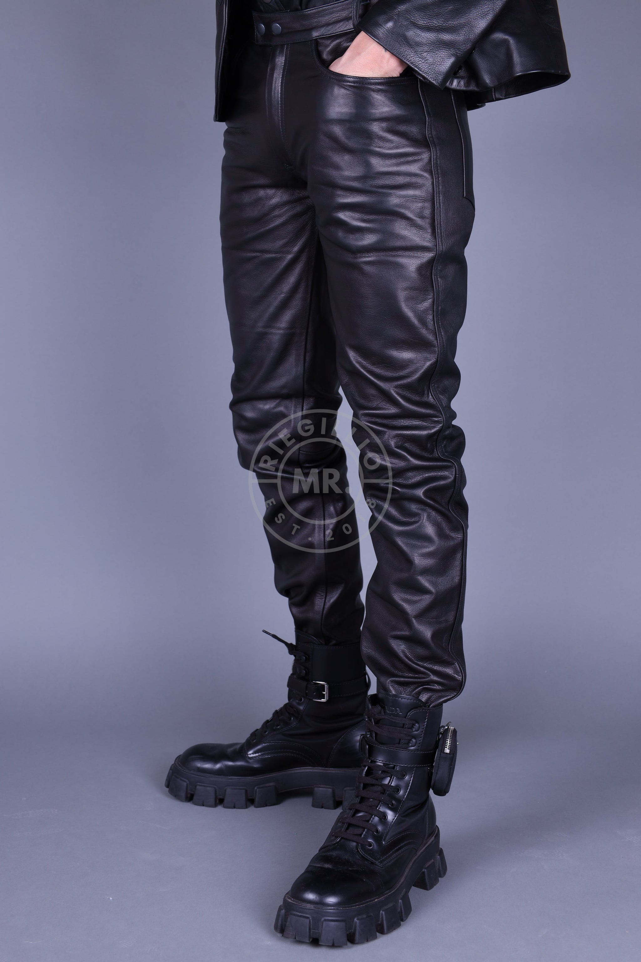 Black Leather Pants 5 Pocket by MR. Riegillio