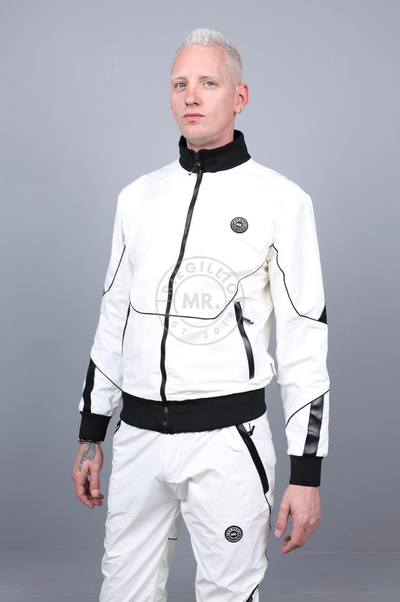PVC 24 Tracksuit Jacket - White with Black Piping at MR. Riegillio