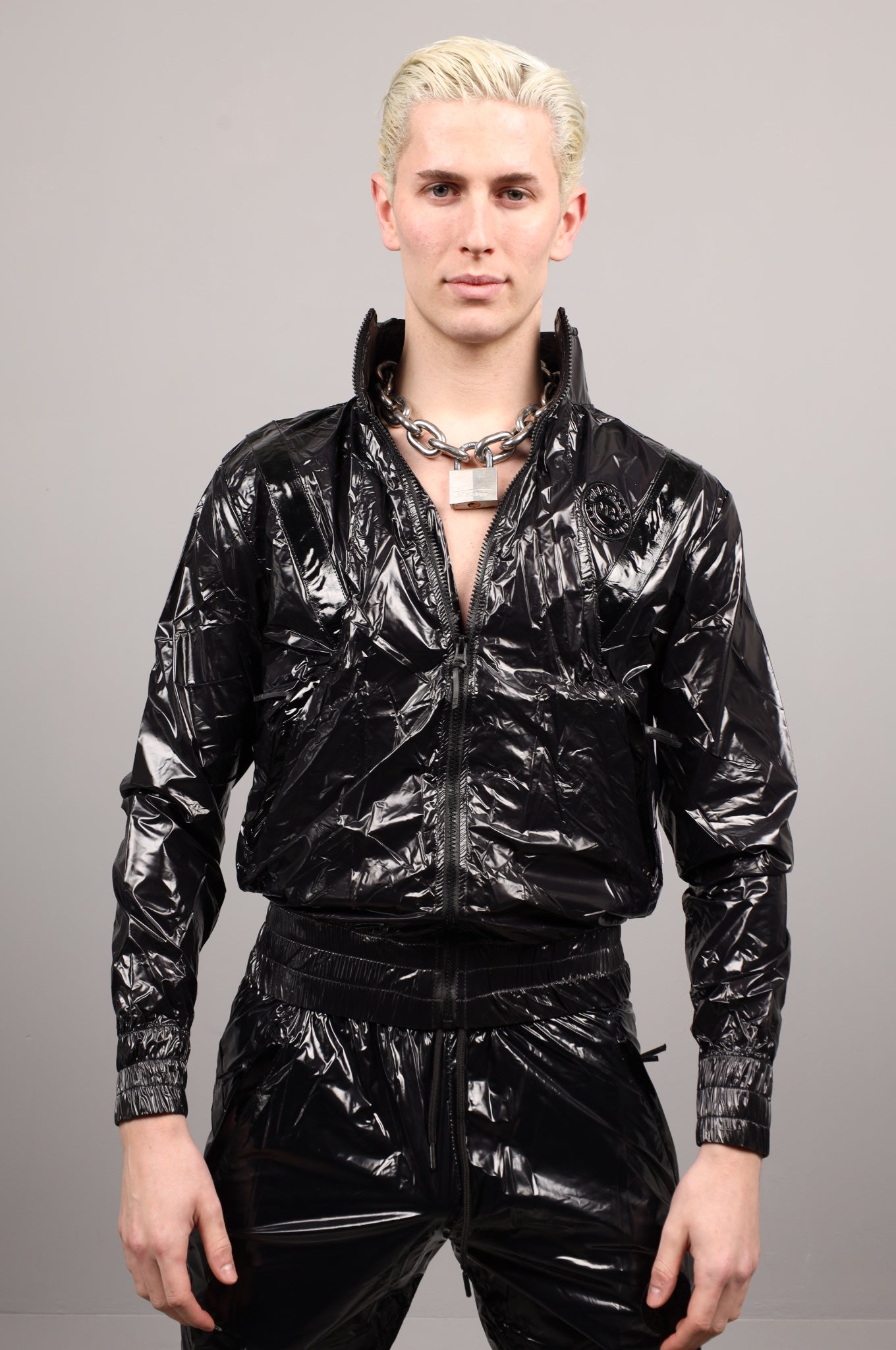 Shiny Nylon 24 Tracksuit Jacket - Black