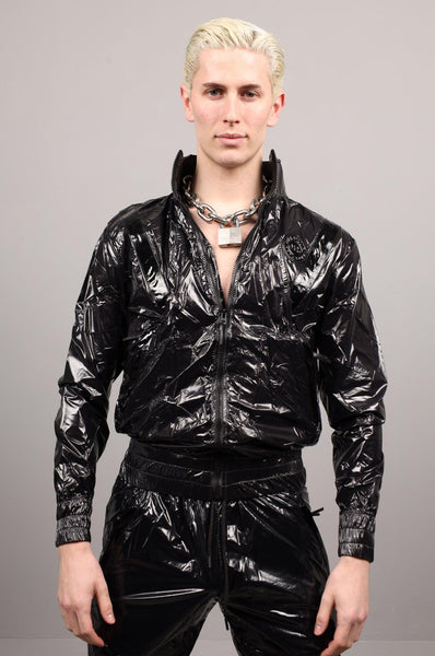 Shiny Nylon 24 Tracksuit Jacket - Black by MR. Riegillio