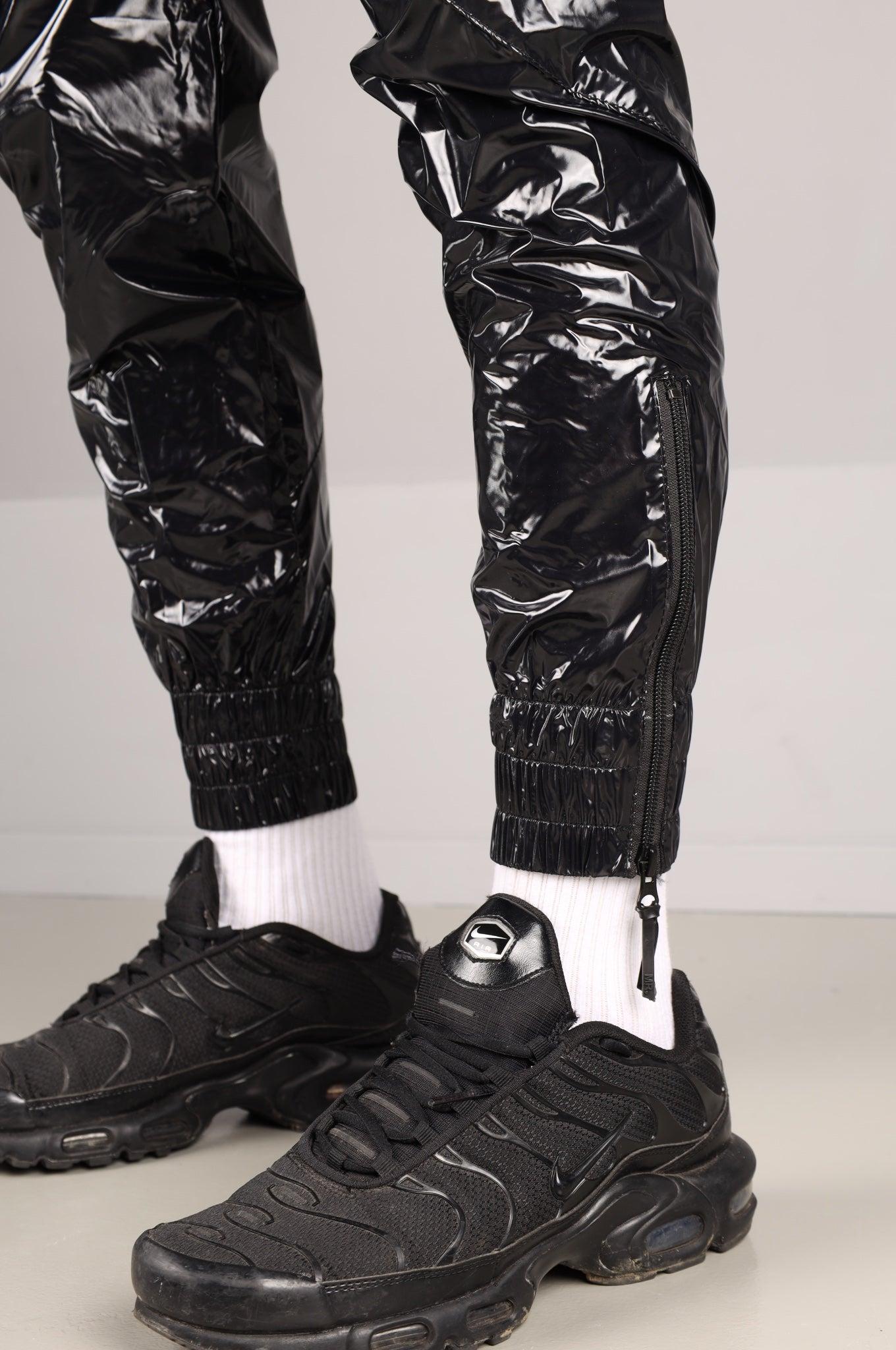 Shiny Nylon 24 Tracksuit Pants - Black at MR. Riegillio