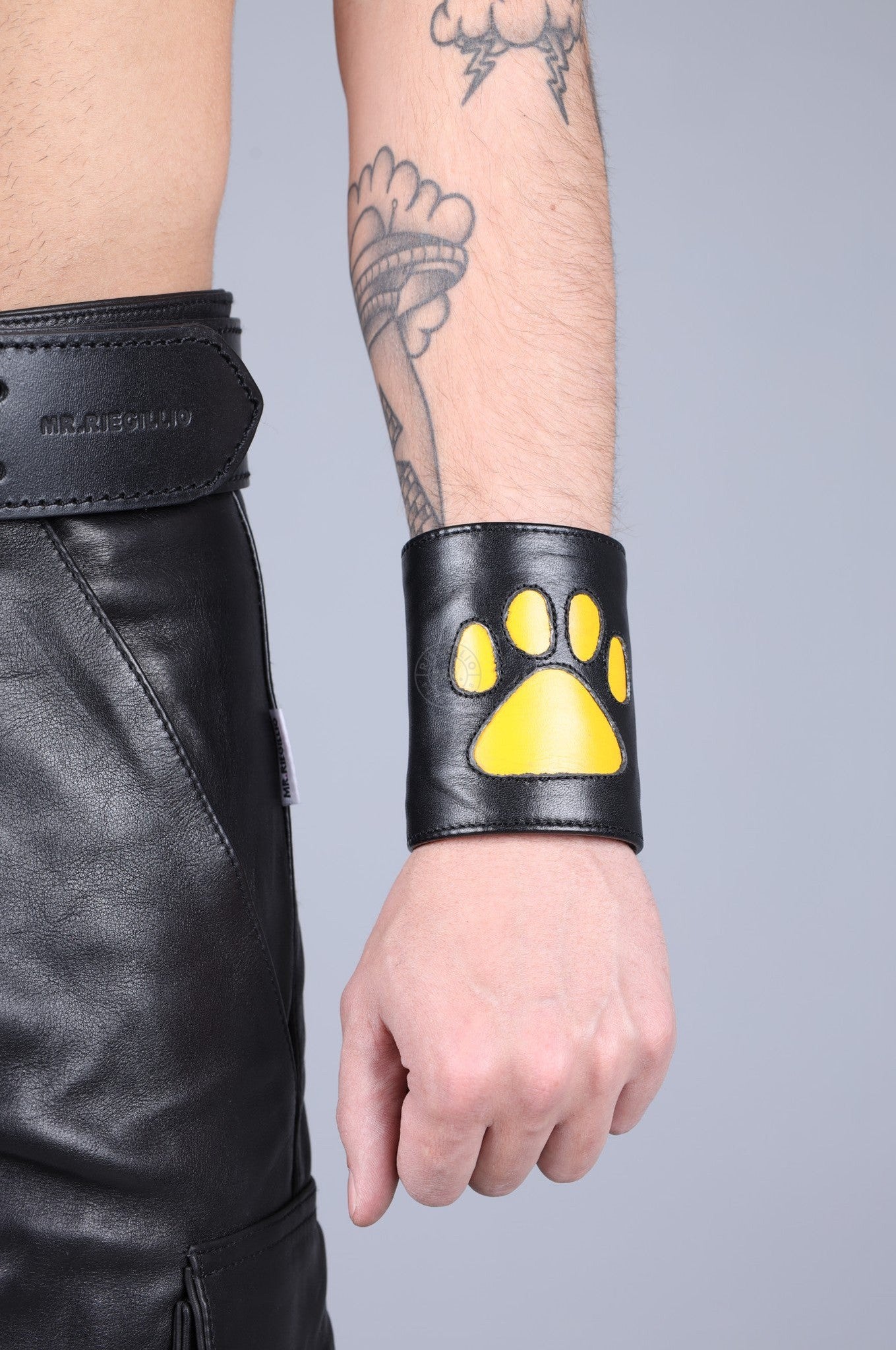 Black Leather Puppy Wrist Wallet - Yellow at MR. Riegillio