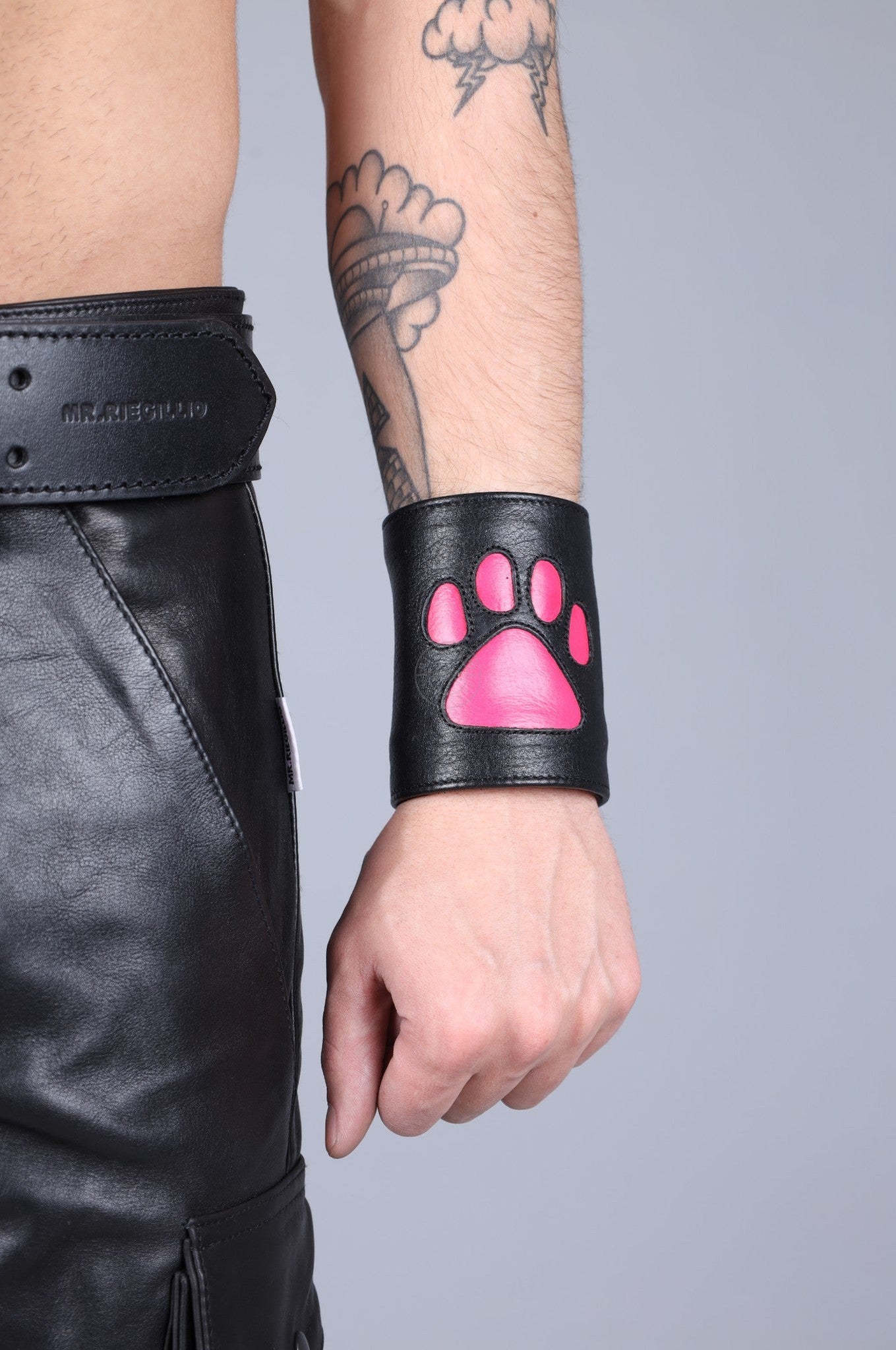 Black Leather Puppy Wrist Wallet - Pink at MR. Riegillio