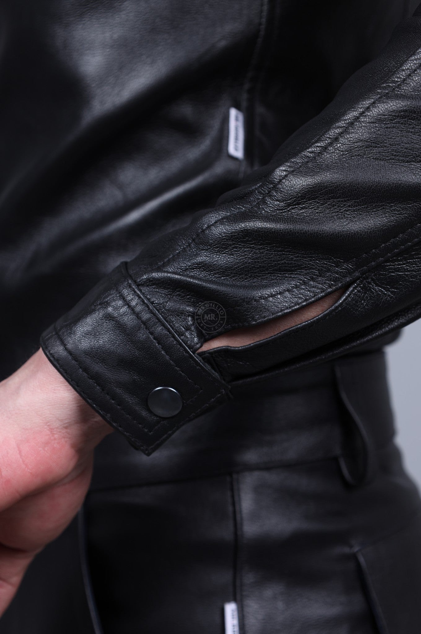 Black Plain Leather Shirt Long Sleeves at MR. Riegillio