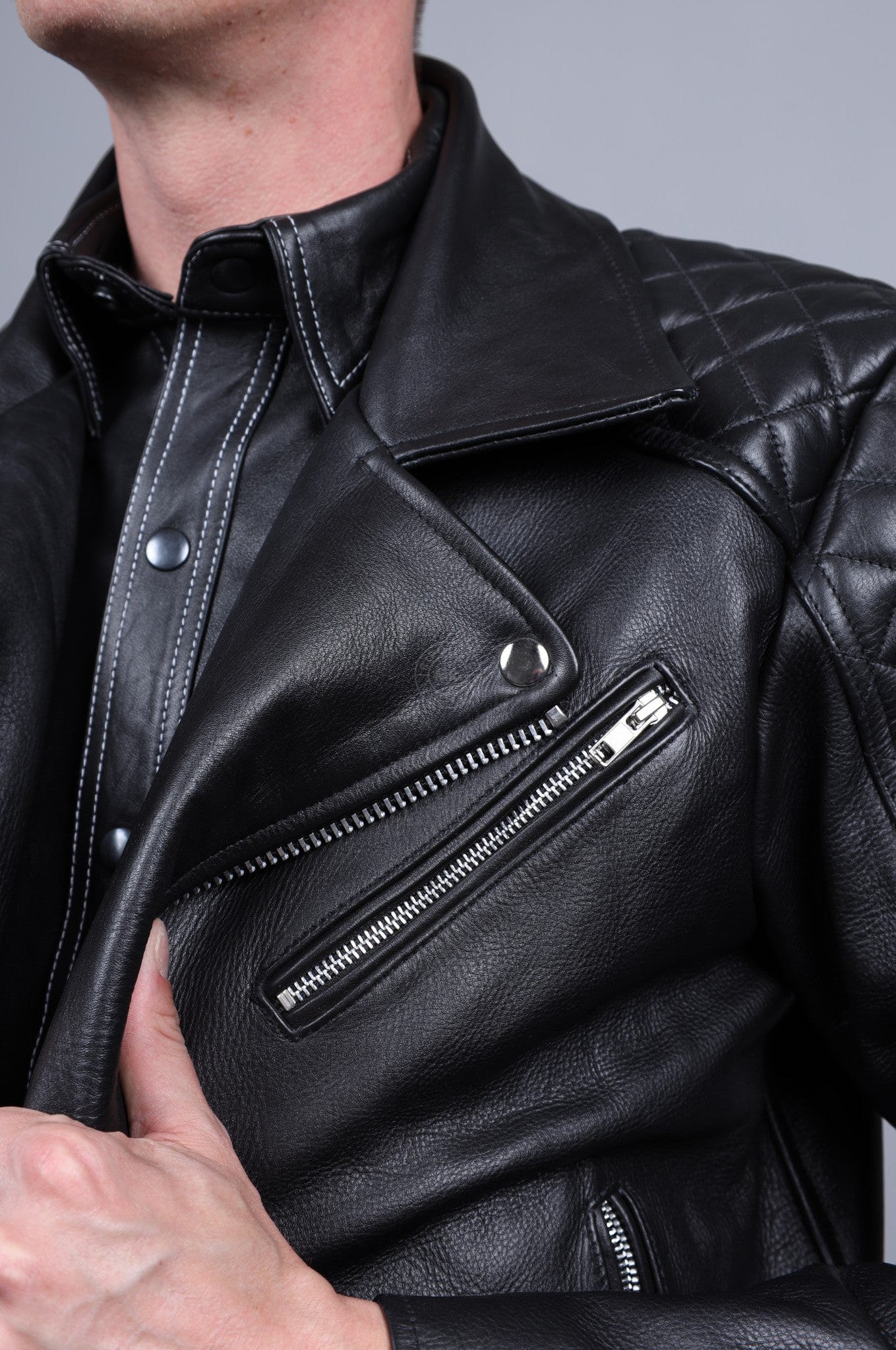 Leather Brando Jacket - Black Padding at MR. Riegillio