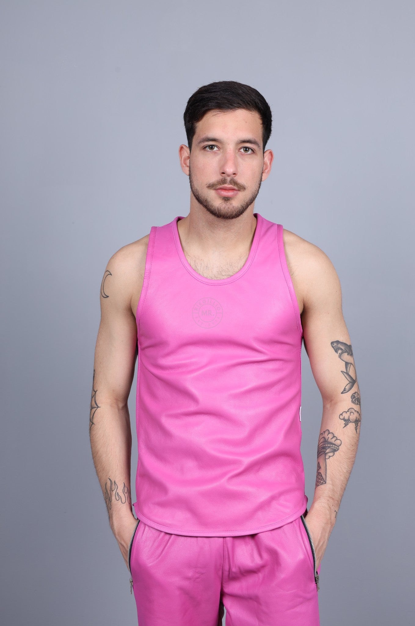 Bright Pink Leather Tank Top at MR. Riegillio