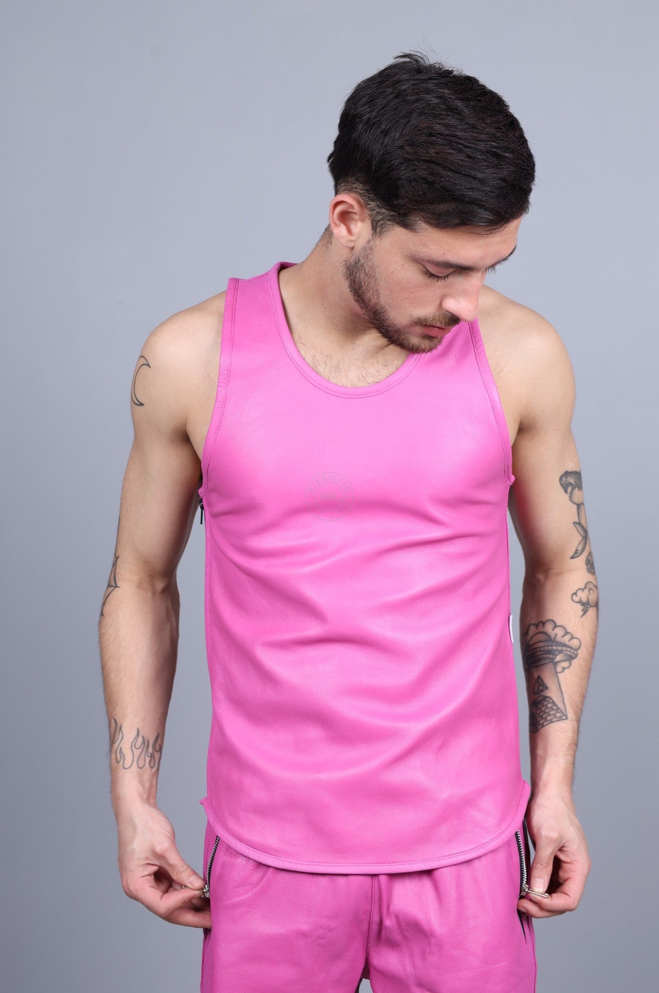 Bright Pink Leather Tank Top at MR. Riegillio